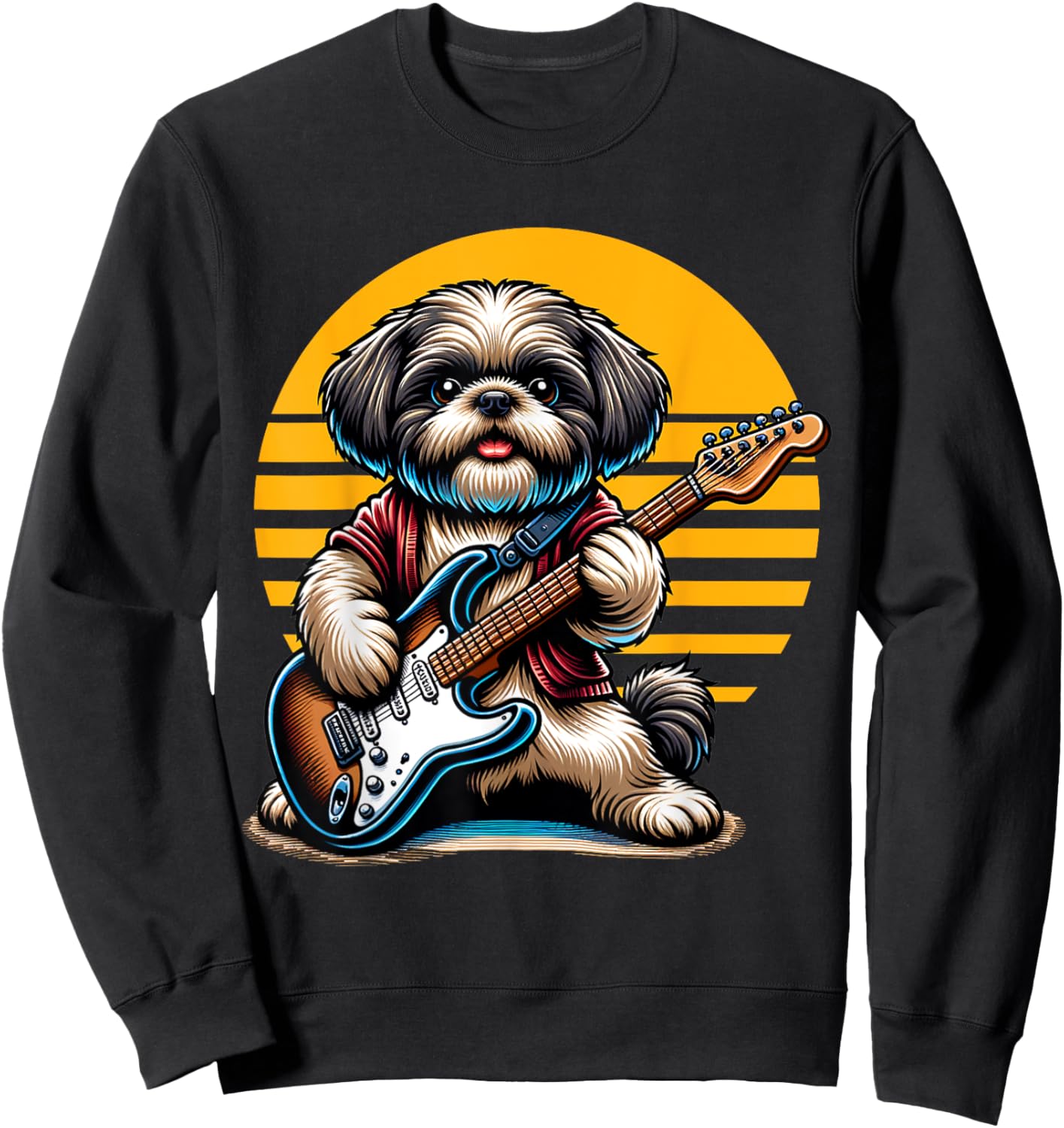 Funny Shih Tzu dog playing Electric Guitar. Shih Tzu Lover Women Kids Sweatshirt - Sweatshirt | Black