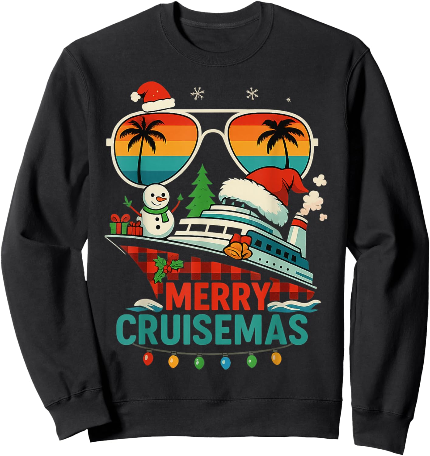 Merry Cruisemas 2025 Christmas Santa Snowman Funny Cruise Sweatshirt - Sweatshirt | Black