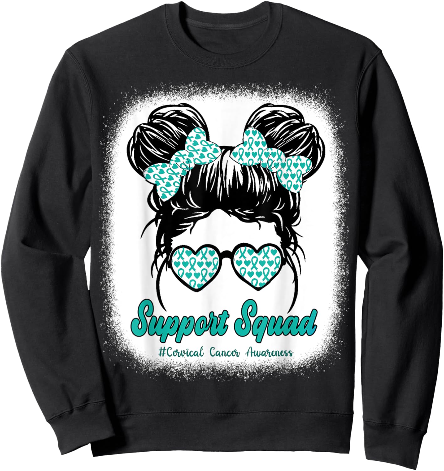 Support Squad Cervical Cancer Awareness Teal & White Ribbon Sweatshirt - Sweatshirt | Black