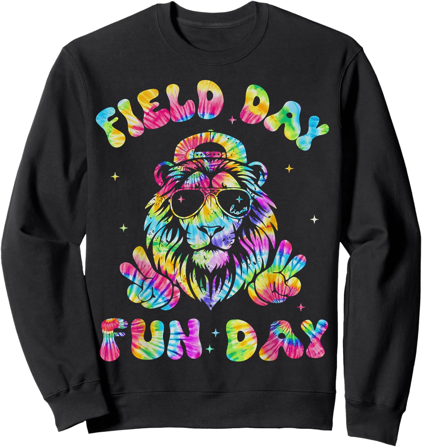 Retro Tie Dye Field Day Fun Day Teacher Kids Lions School Sweatshirt - Sweatshirt | Black