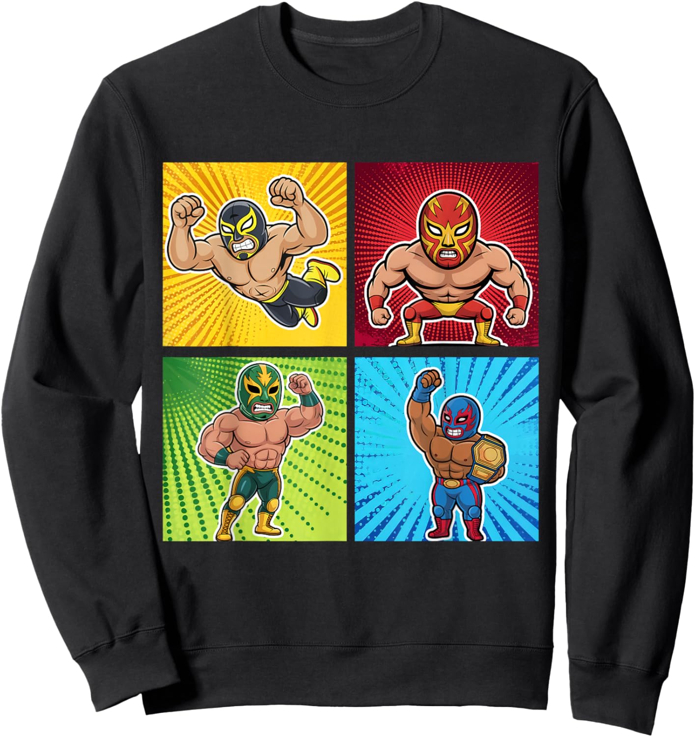 Wrestling Comic Book Wrestler Mexican Lucha Libre Mask Sweatshirt - Sweatshirt | Black