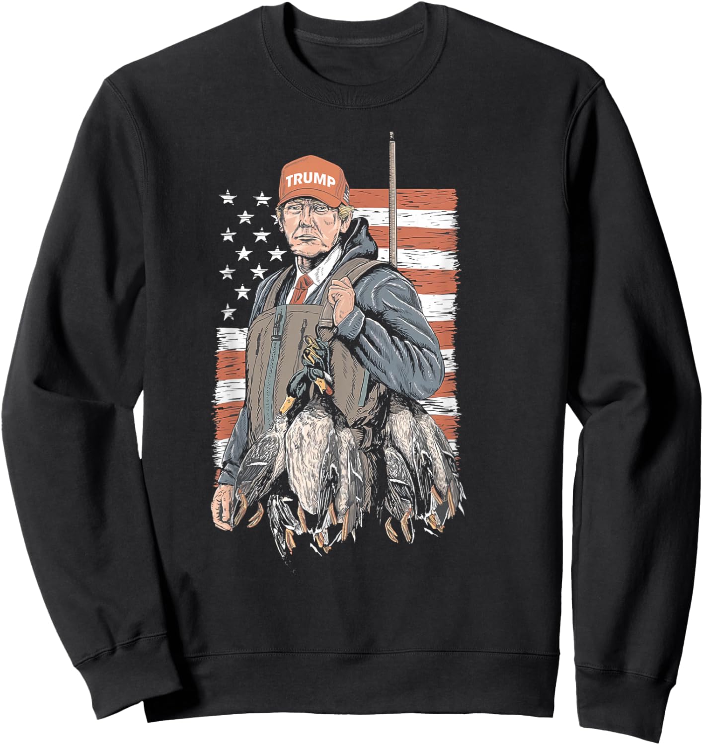 Duck Hunting Trump Camo Hello Hunting Season US Flag Sweatshirt - Sweatshirt | Black