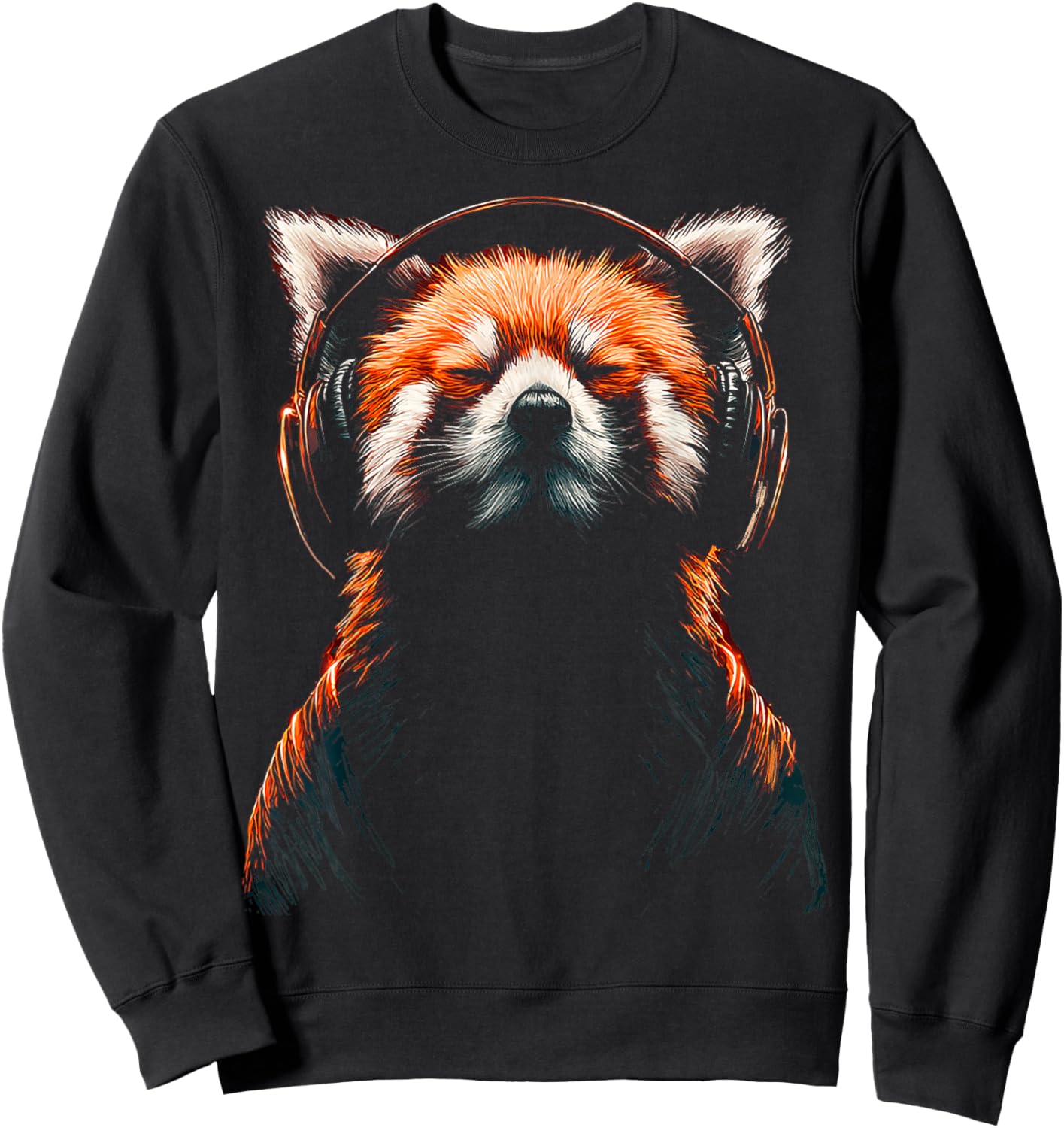 Red Panda Music Headphones Gamer Motif Men's Animal Sweatshirt - Sweatshirt | Black