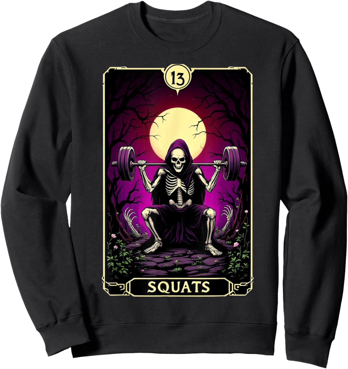 Funny Tarot Card Squats Gym Occult Workout Fitness Sweatshirt - Sweatshirt | Black