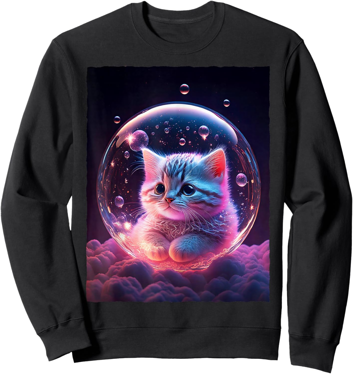 Galaxy Cat In Bubble Space Kitten Kawaii Anime Cosmic Nebula Sweatshirt - Sweatshirt | Black