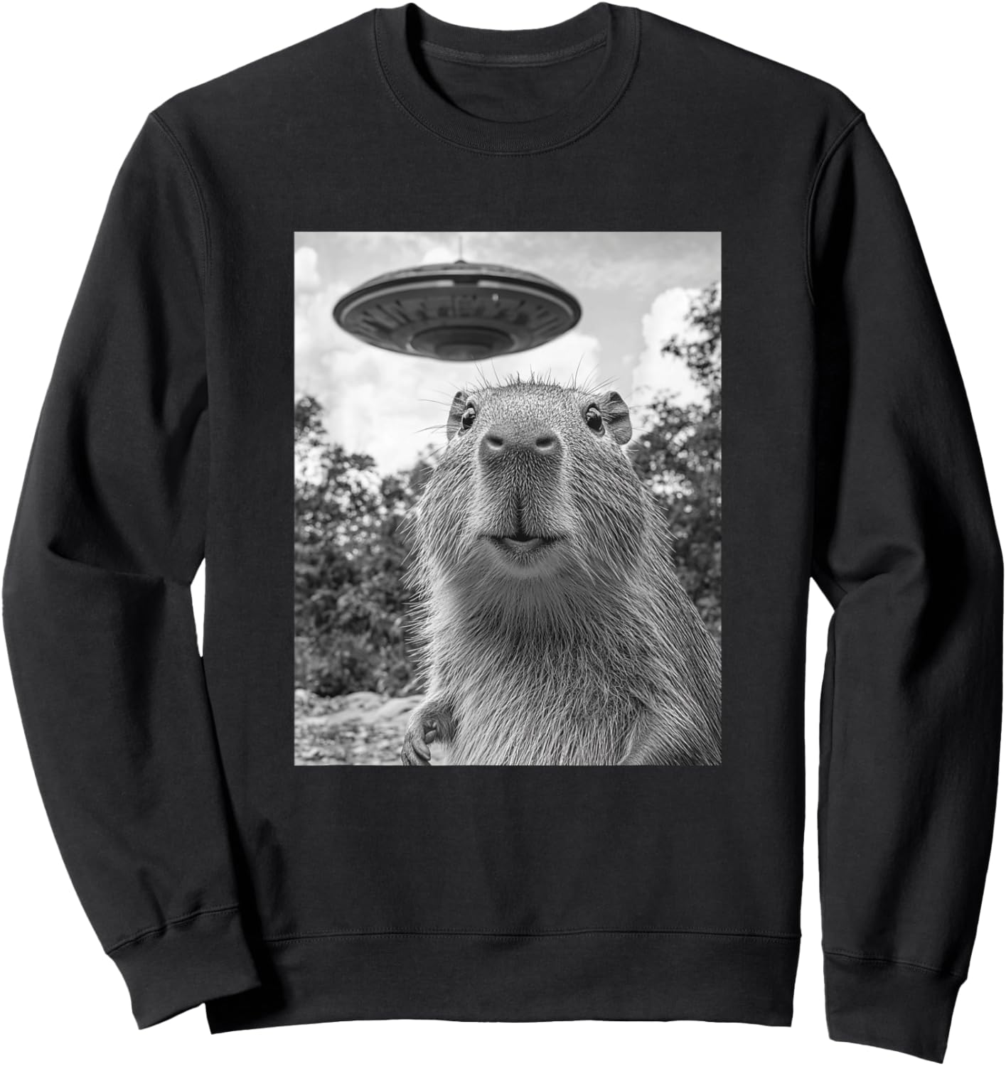 Funny Capybara Selfie with UFO Sweatshirt - Sweatshirt | Black