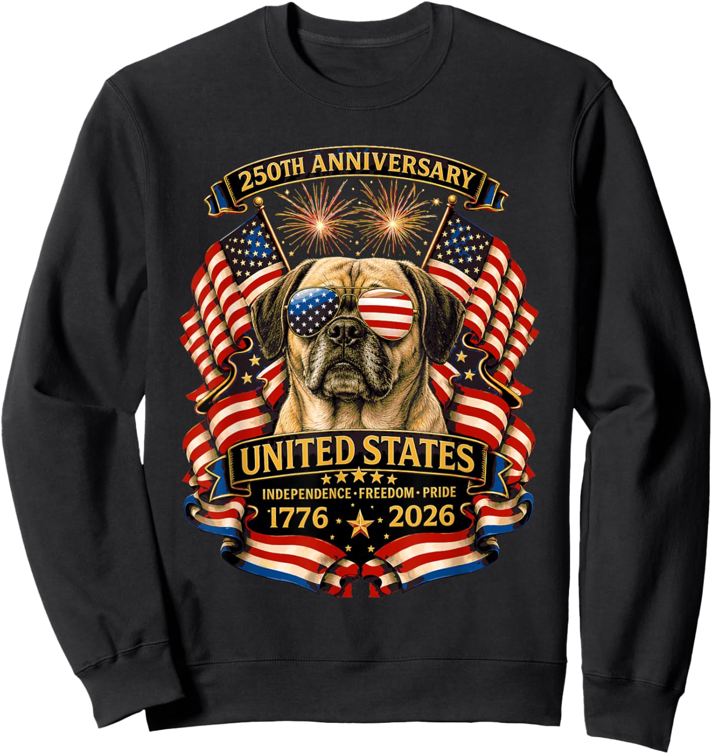Puggle Dog USA Independence 1776 2026 Patriotic Sweatshirt - Sweatshirt | Black