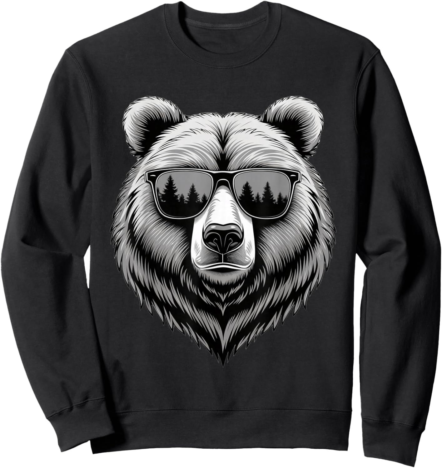 Bear with Sunglasses and Forest Reflection Sweatshirt - Sweatshirt | Black