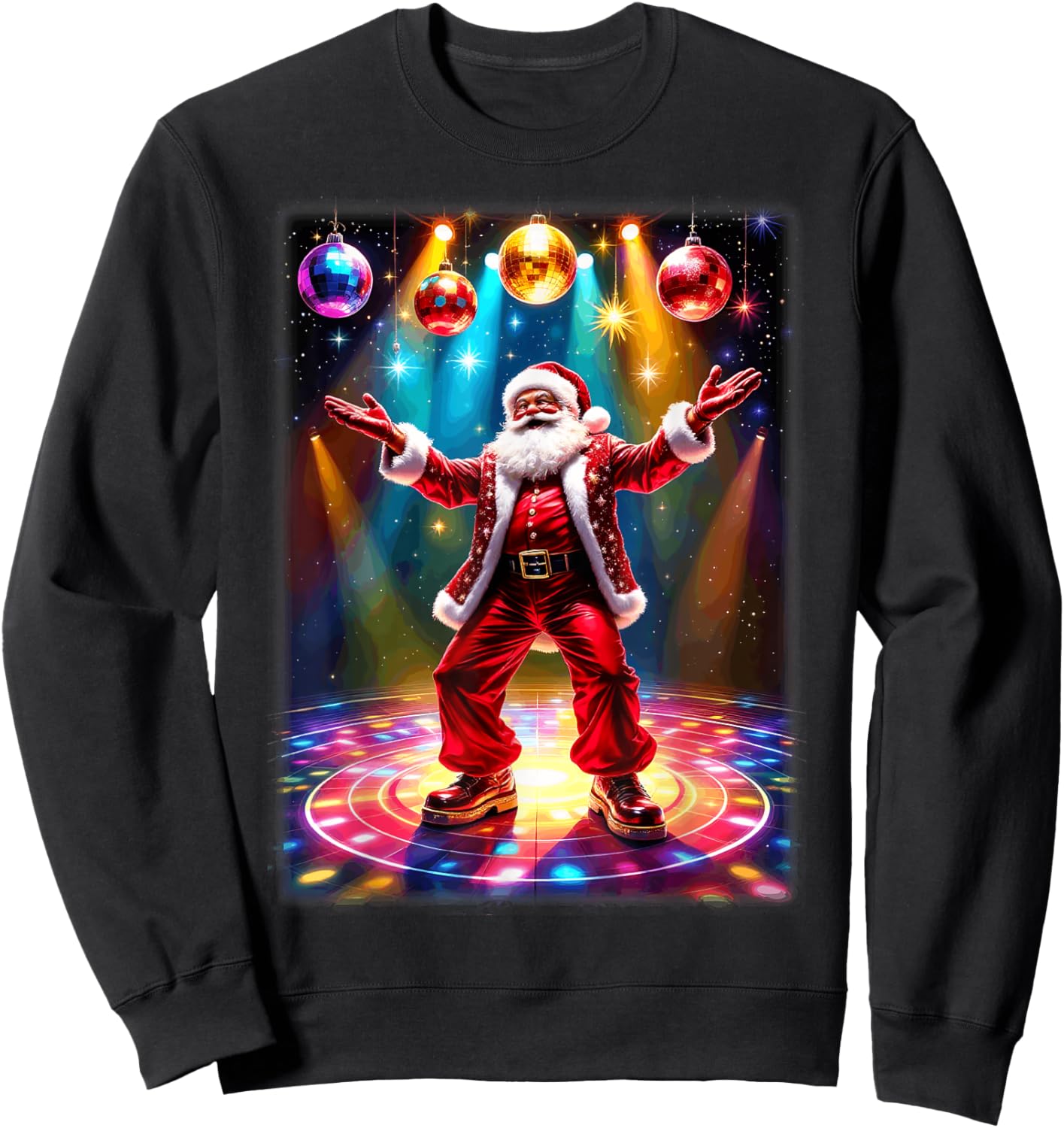Retro Disco Santa Funky Vintage Christmas Sweatshirt - Sweatshirt | Black