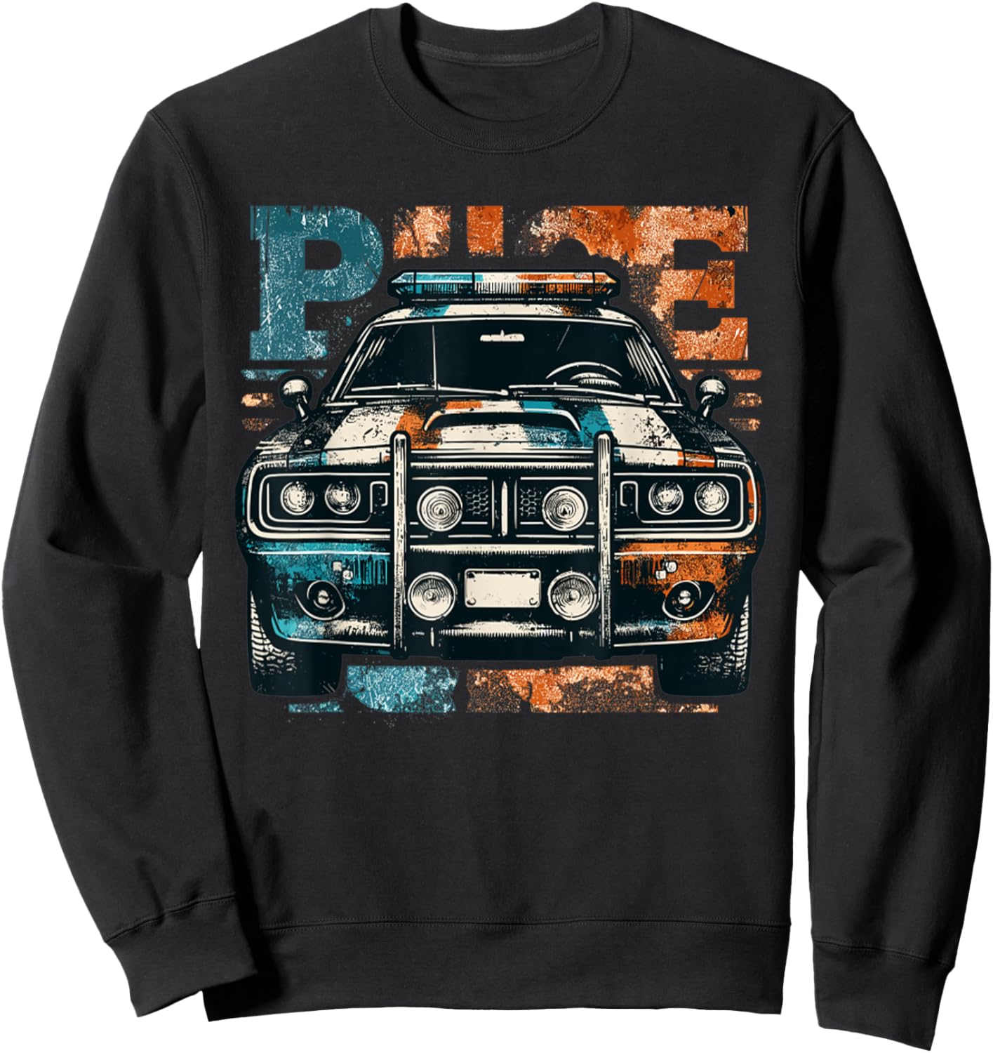 Vintage Police Car Old Car USA Flag Police Lights Sweatshirt - Sweatshirt | Black