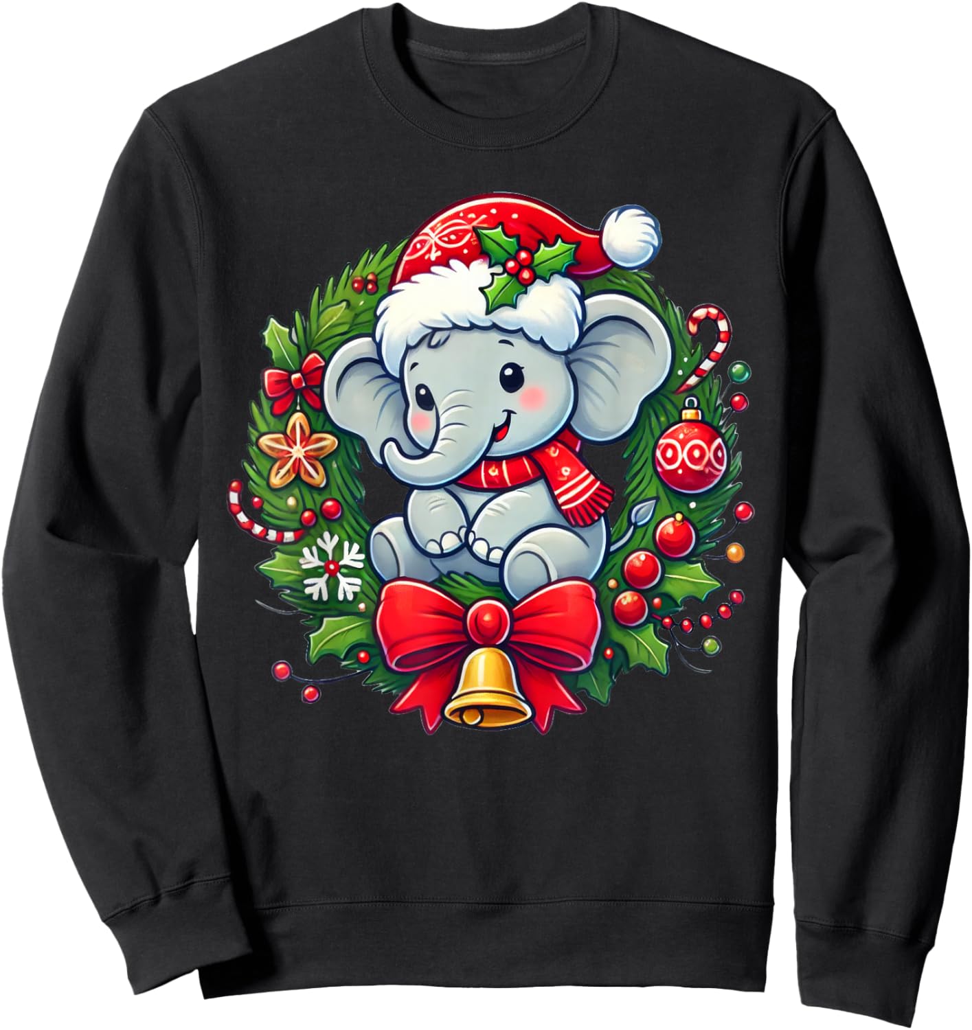 Elephant Santa Hat Christmas Xmas Sweatshirt - Sweatshirt | Black