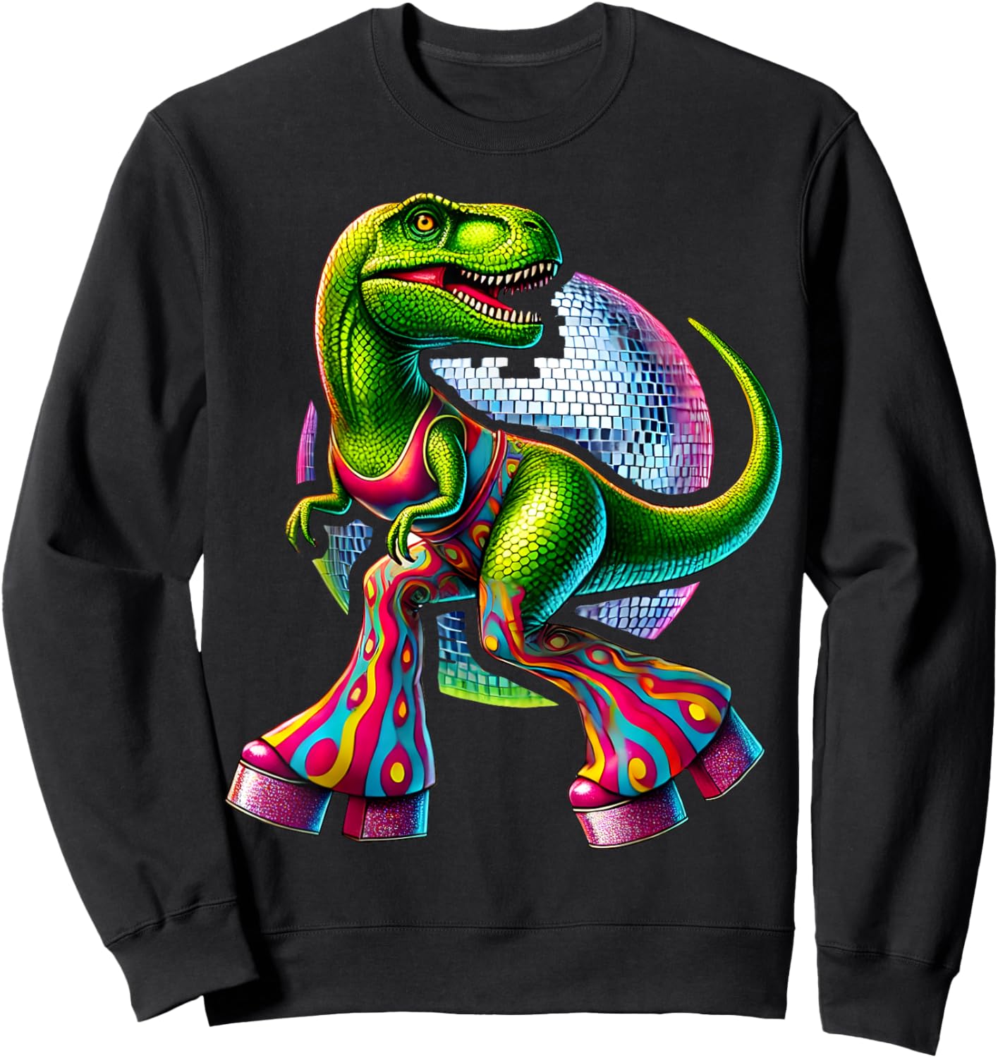 Funny Dancing Dinosaur, Disco Dino Party, Dinosaur Retro Sweatshirt - Sweatshirt | Black