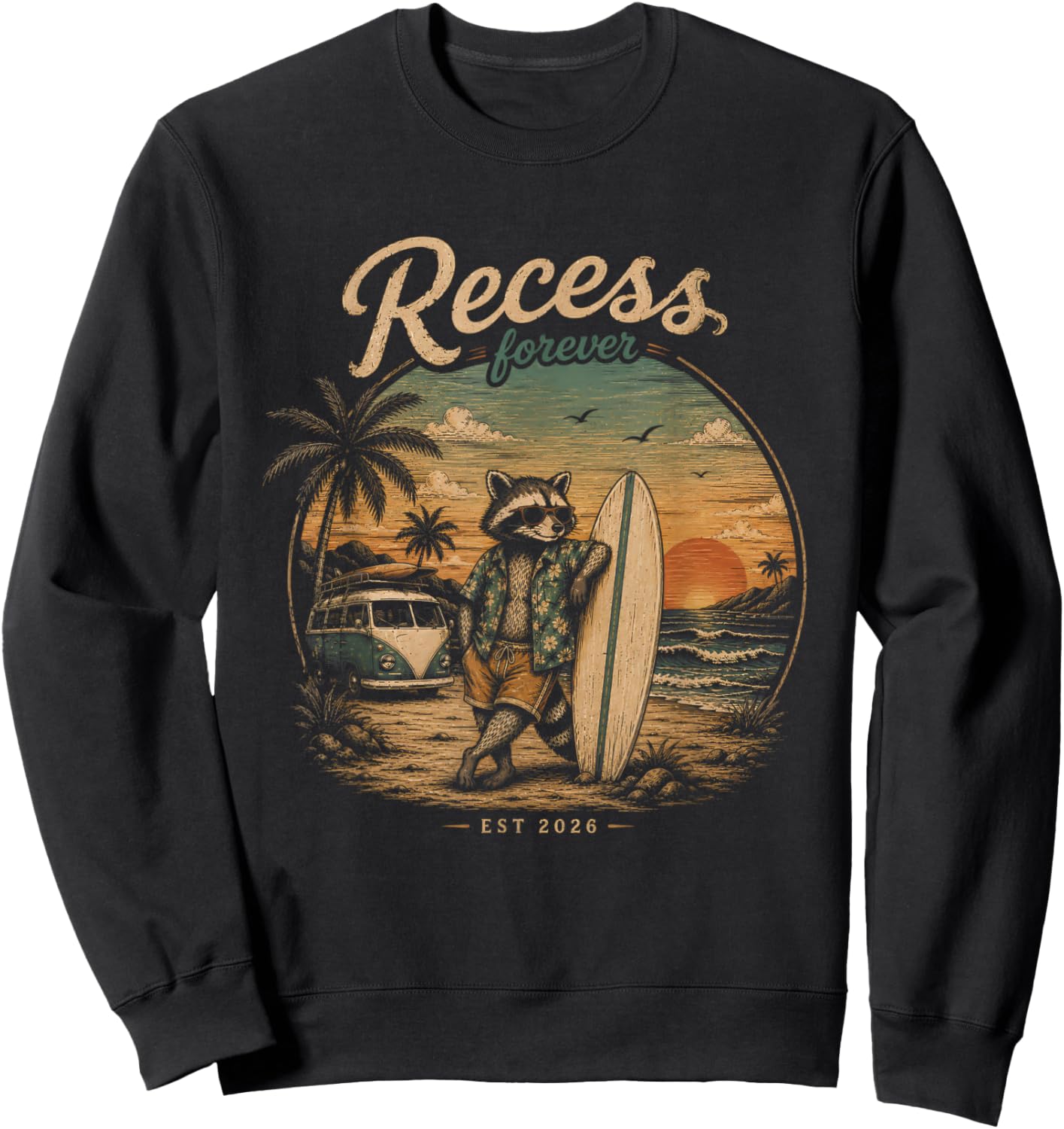 Recess Forever Est 2026 Raccoon Teacher Retirement Sweatshirt - Sweatshirt | Black