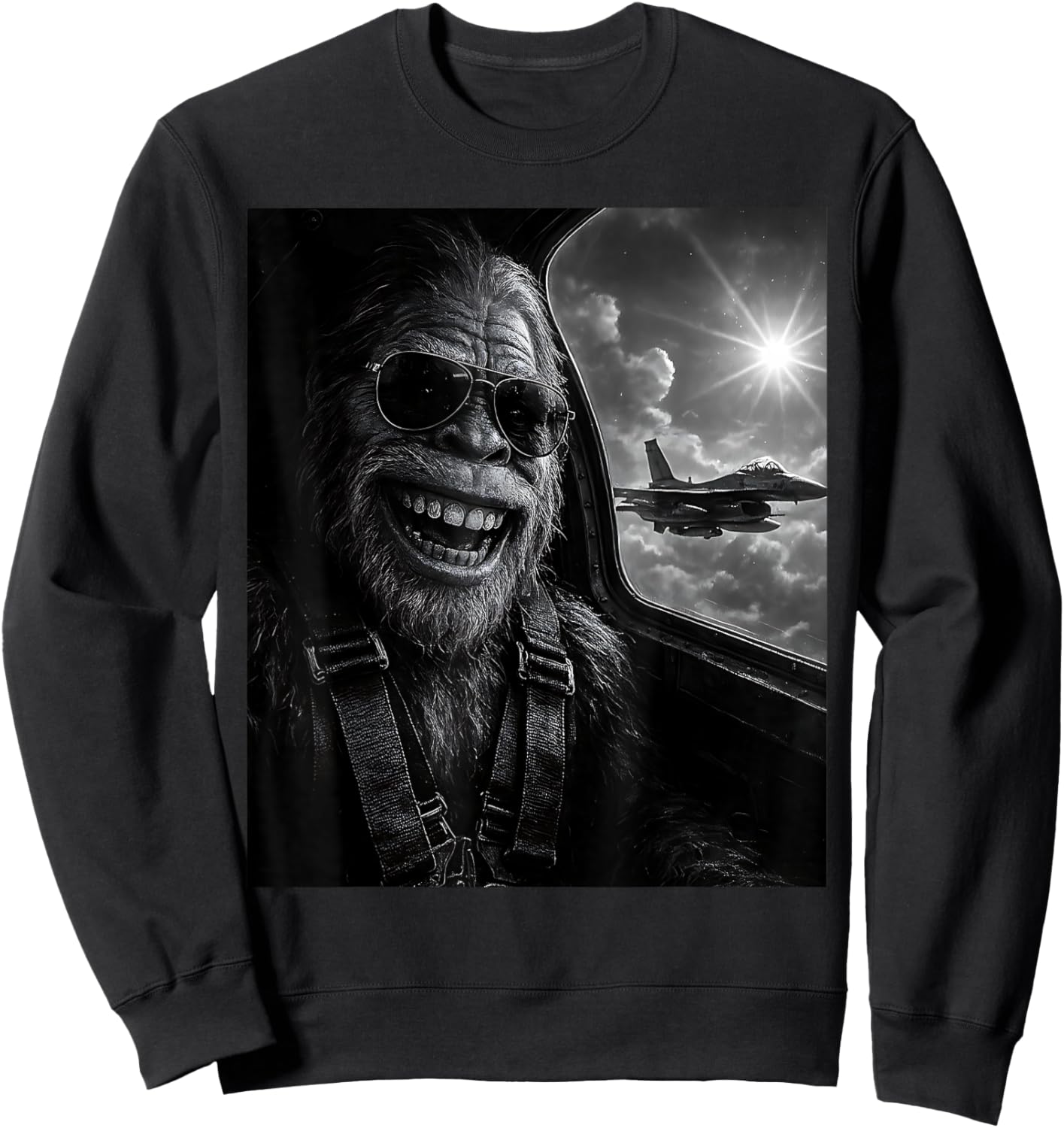 Funny Bigfoot Selfie Women Plane Jet Sasquatch Sweatshirt - Sweatshirt | Black