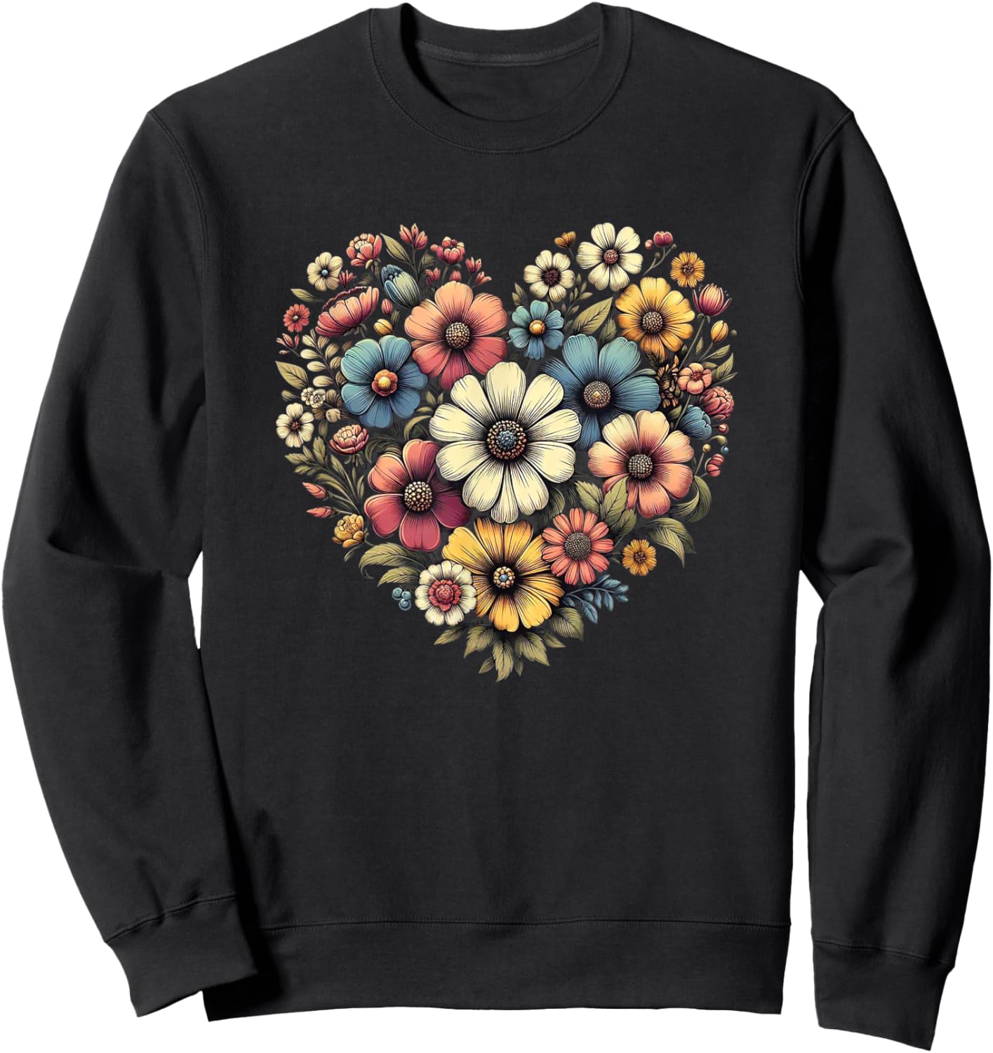 Flowers Love Beautiful Colorful Botanical Floral Art Garden Sweatshirt - Sweatshirt | Black