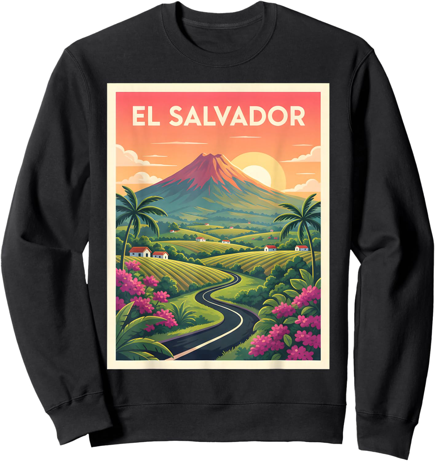 El Salvador Vintage Travel Poster Volcano Road Sweatshirt - Sweatshirt | Black