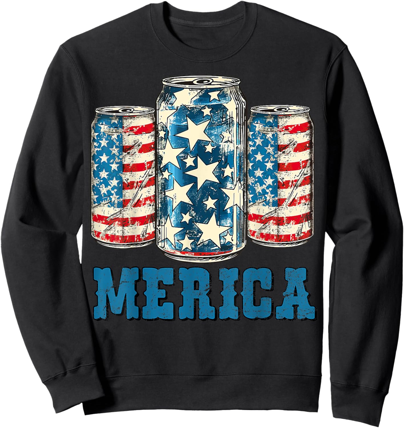 Beer American Flag Funny 4th Of July Merica USA Drinking Men Sweatshirt - Sweatshirt | Black