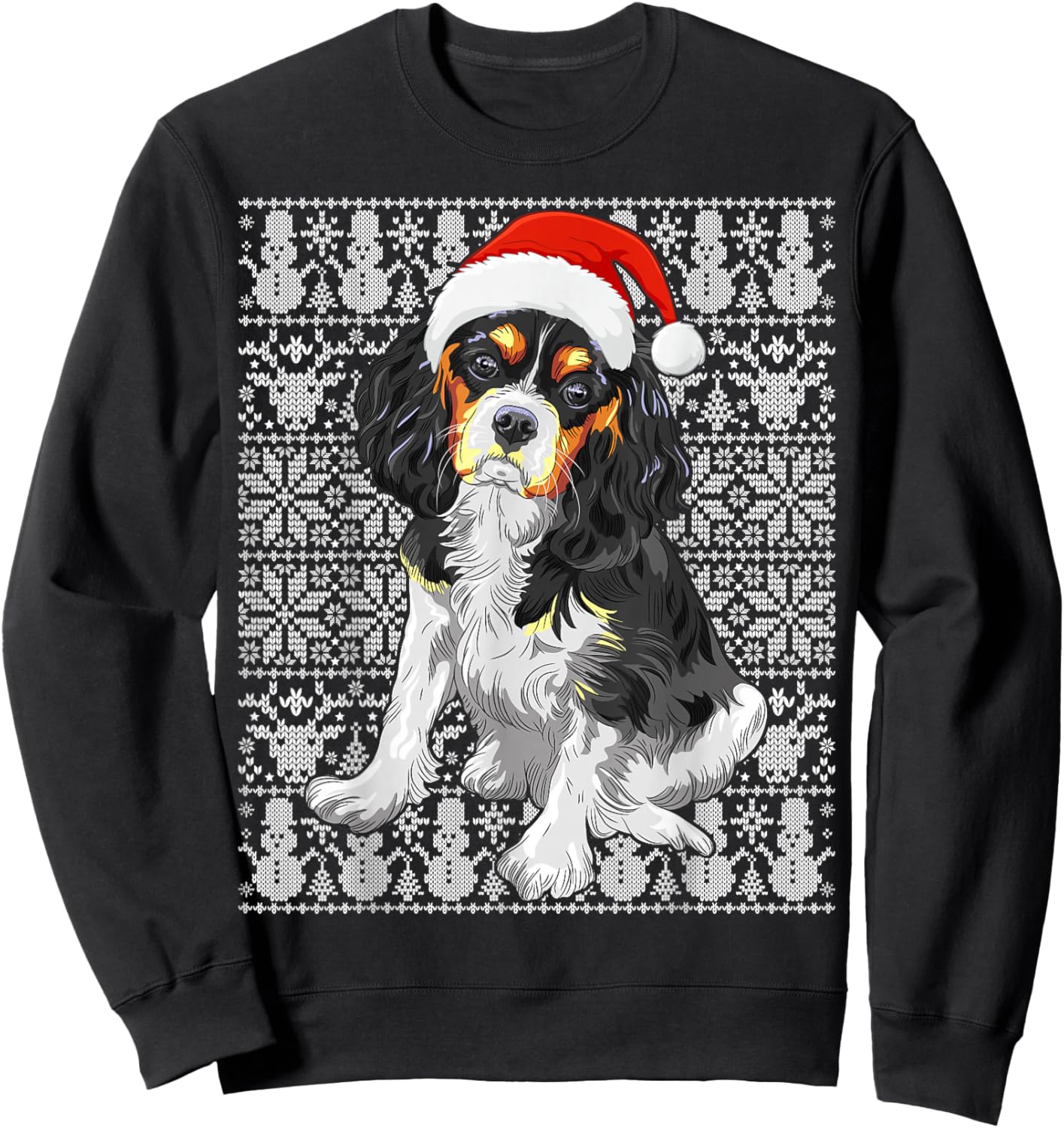 Cavalier King Charles Spaniel Dog Santa Hat Ugly Christmas Sweatshirt - Sweatshirt | Black
