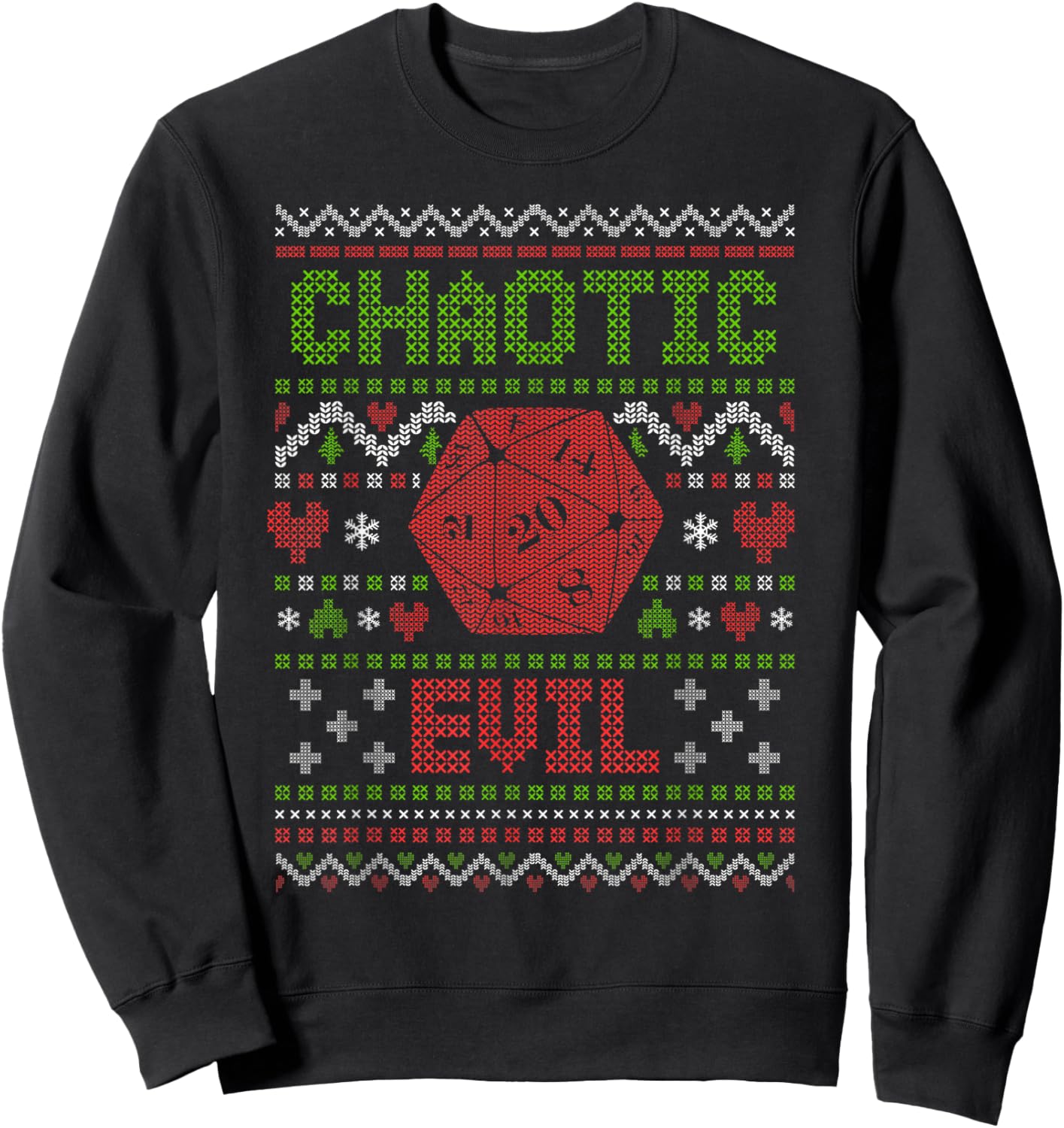 Funny RPG Gamer Ugly Christmas Sweater D20 Chaotic Evil Sweatshirt - Sweatshirt | Black