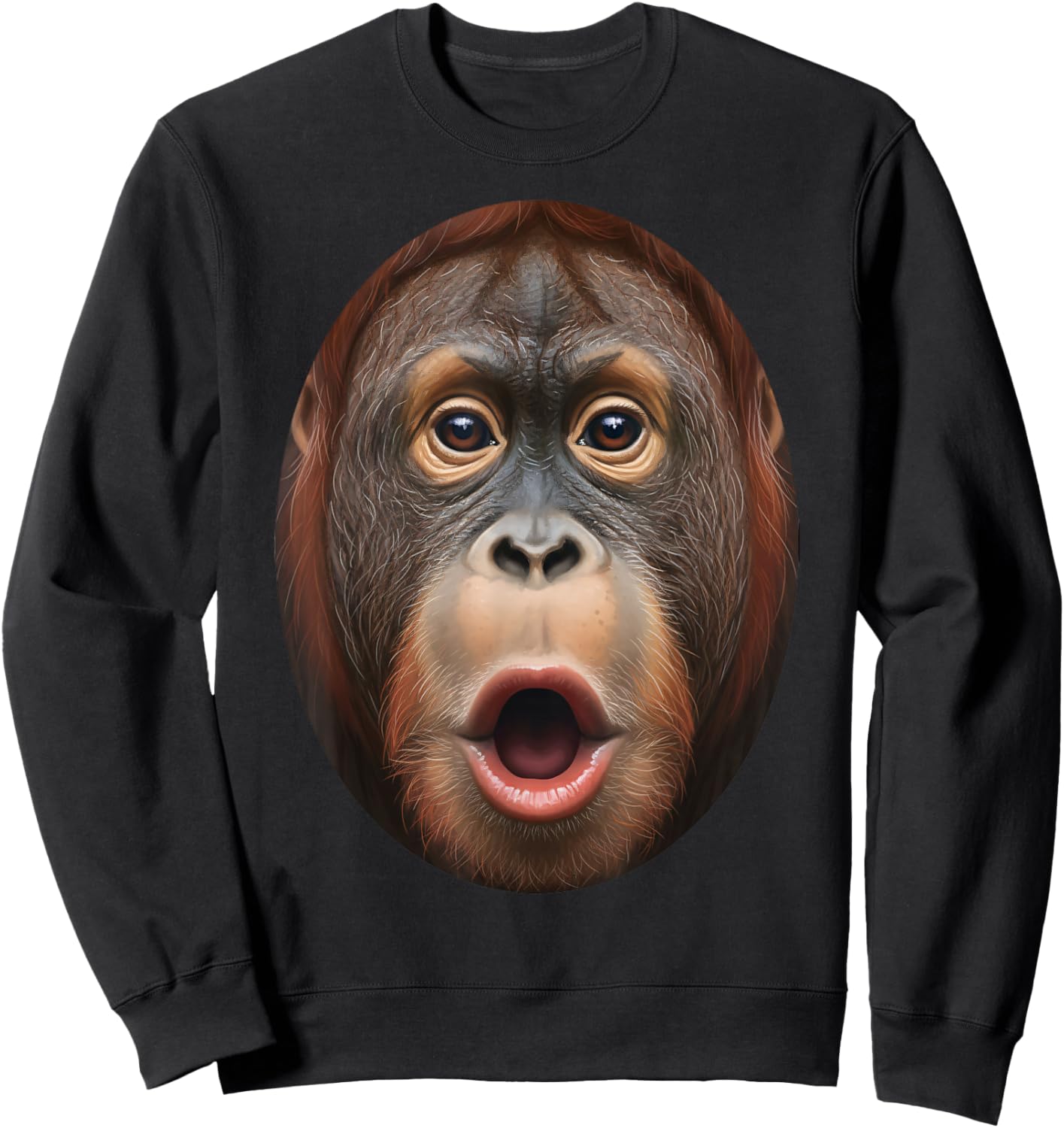 Animals - Surprised Orangutan Face Realistic Primate Art Sweatshirt - Sweatshirt | Black