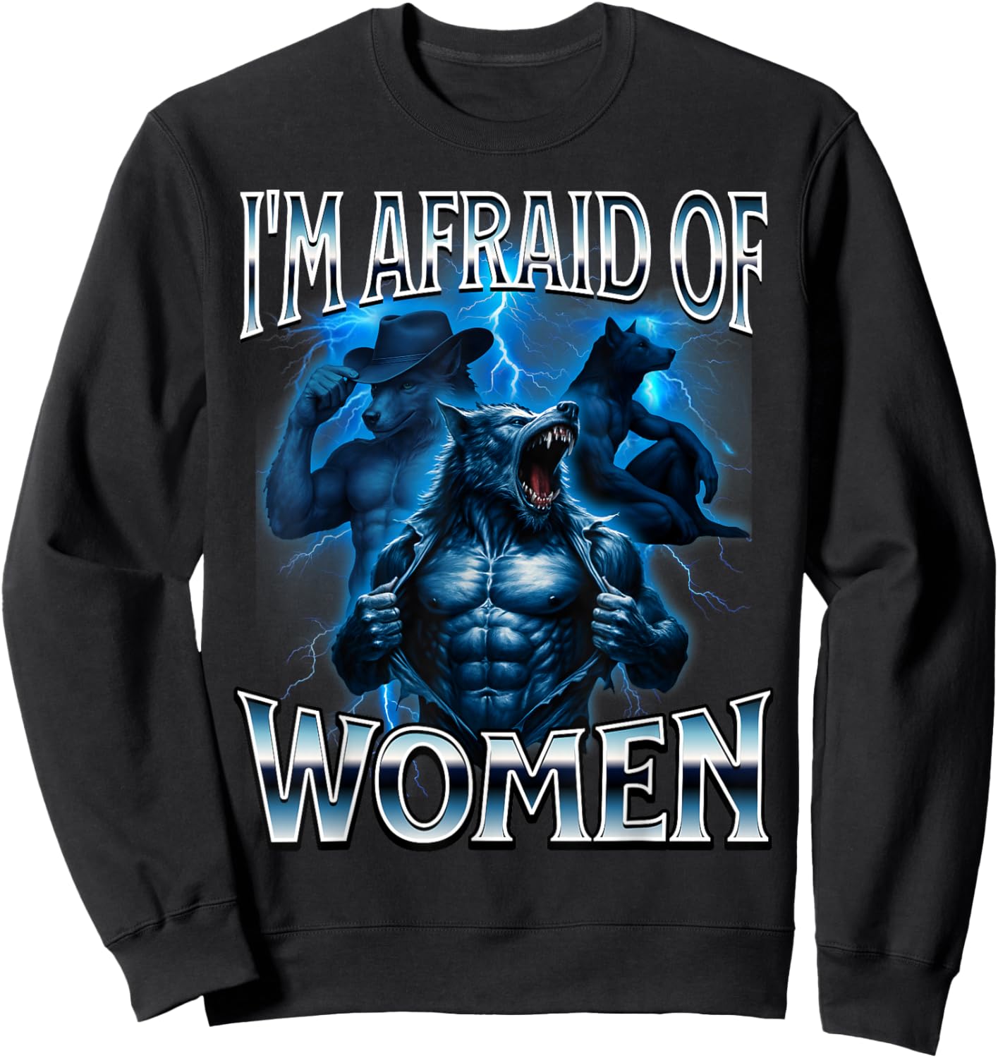 I'm Afraid of Women Werwolf Alpha Wolf Meme Cringe Scared Sweatshirt - Sweatshirt | Black