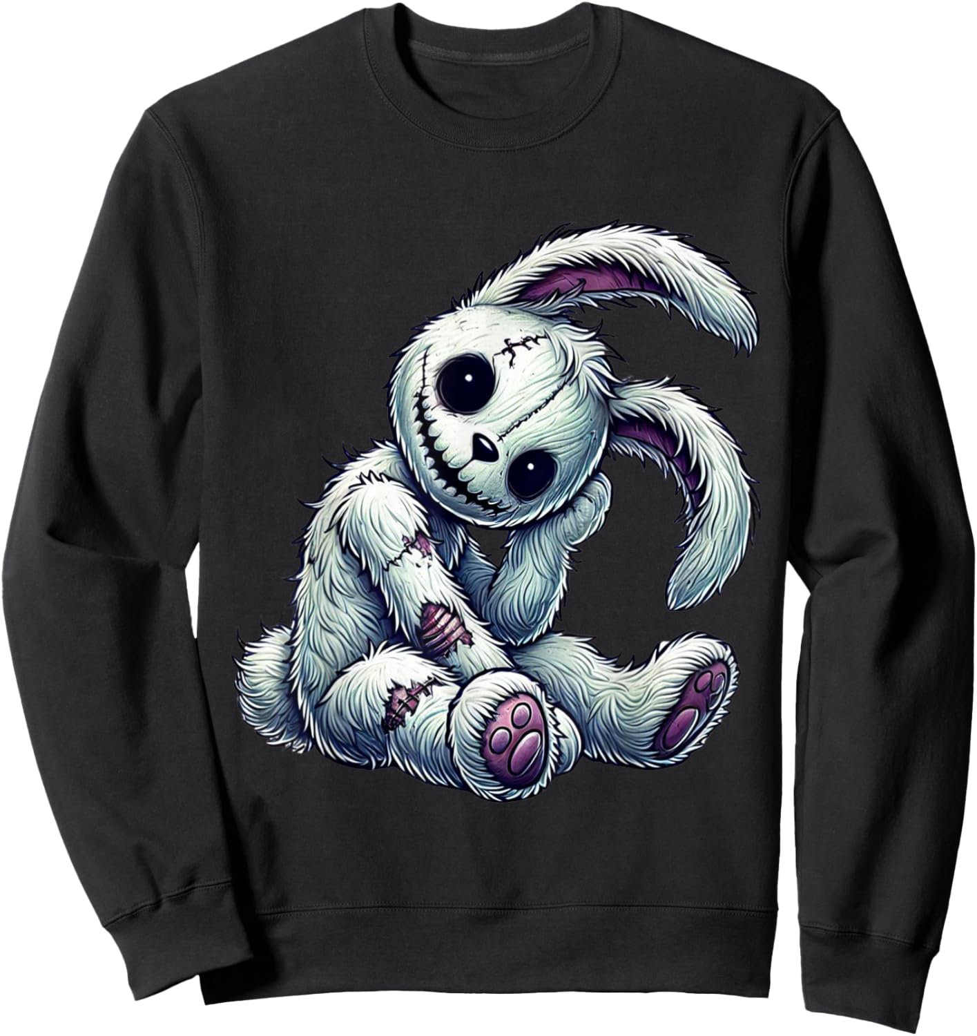 Zombie Bunny Stitched Easter gothic and Creepy Halloween Sweatshirt - Sweatshirt | Black