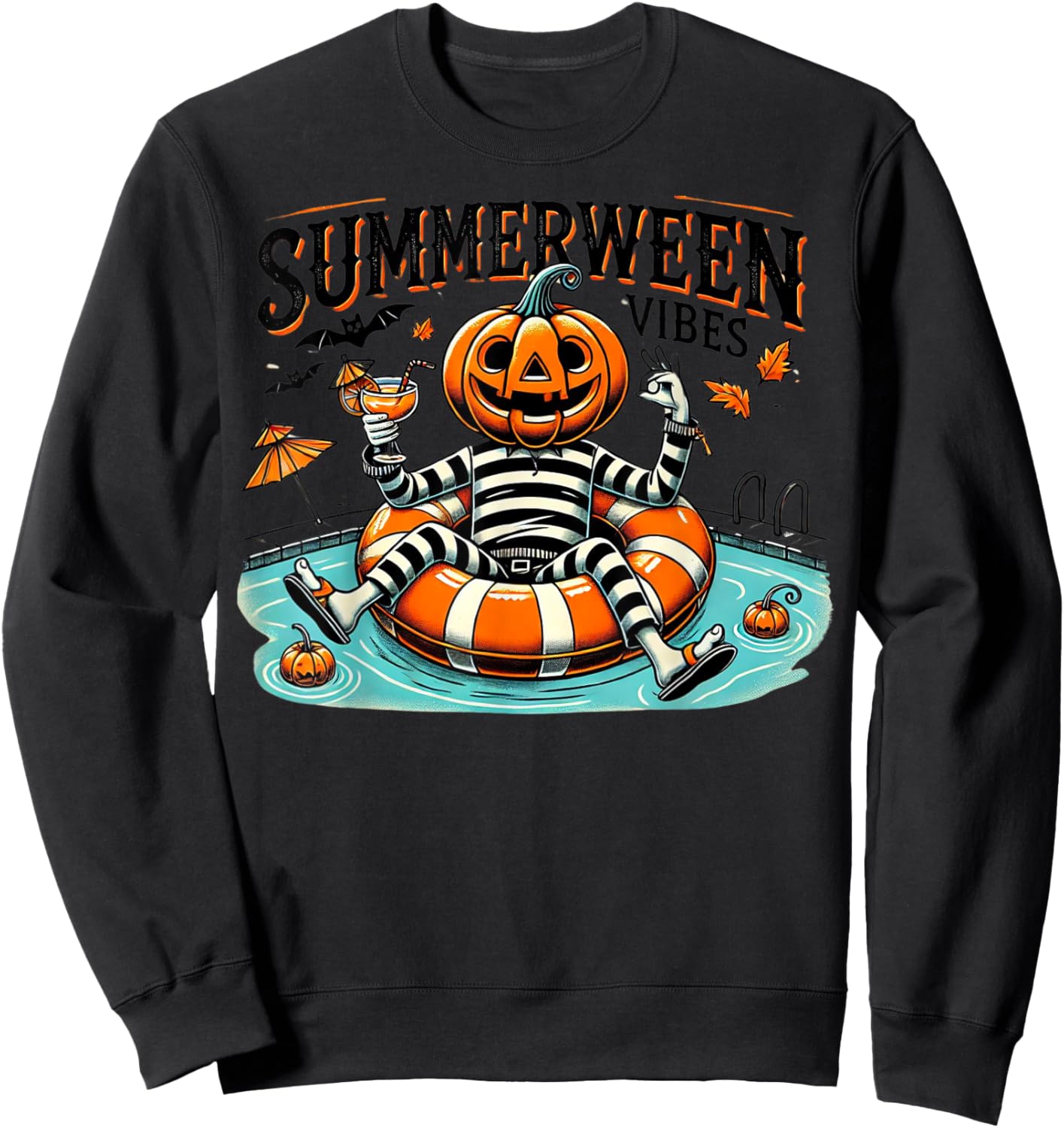 Summerween Vibes Spooky Summer Pumpkin Women Kids Sweatshirt - Sweatshirt | Black