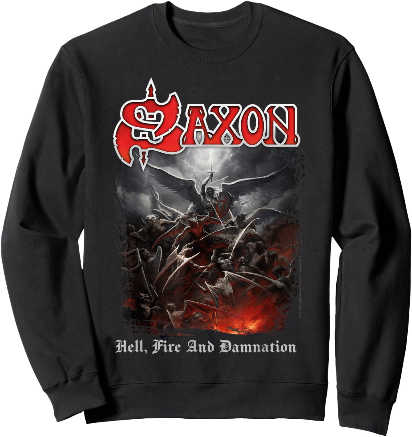 Official Saxon Heavy Metal Hell Fire and Damnation Group Sweatshirt - Sweatshirt | Black