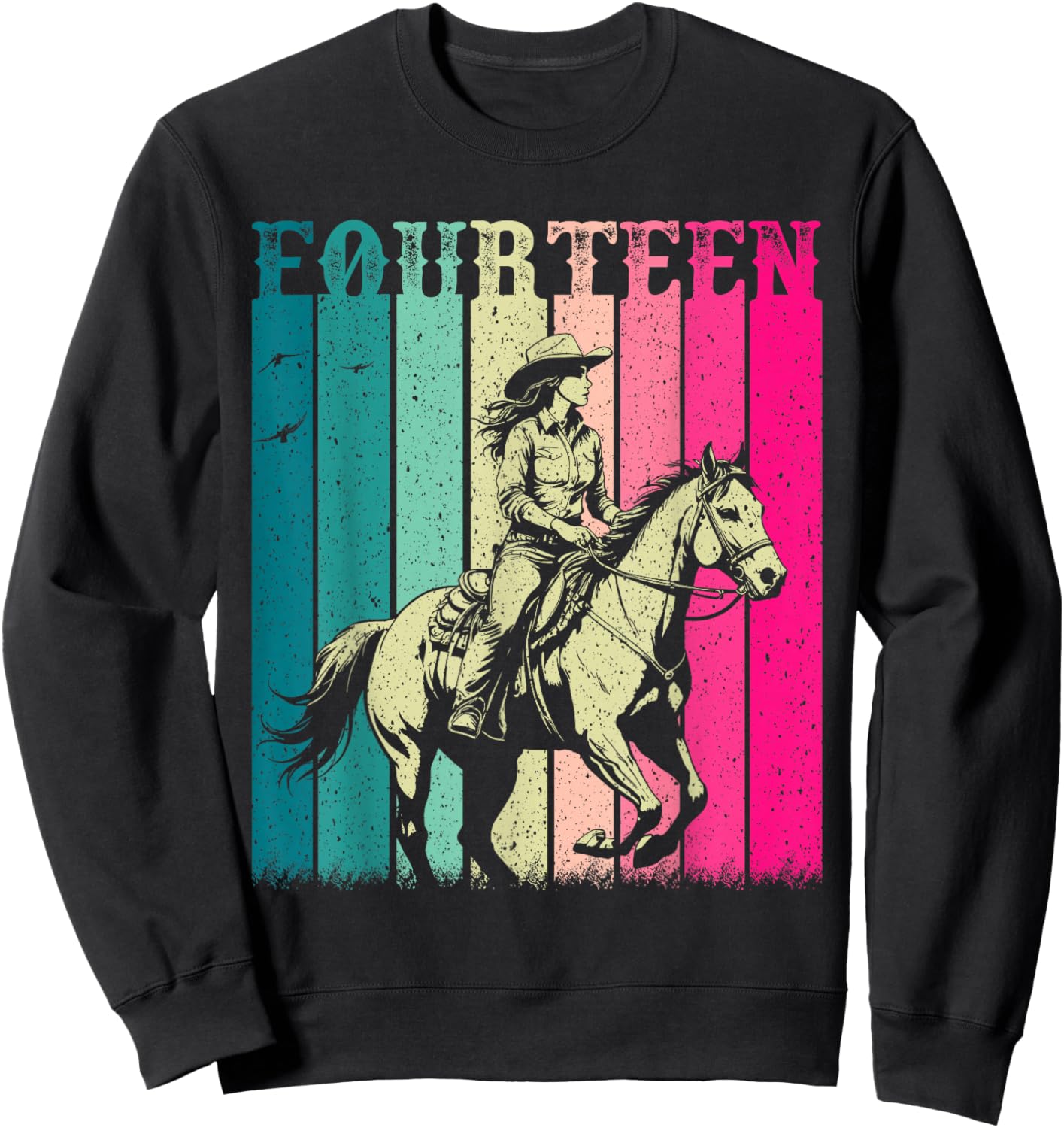Cowgirl 14th Birthday Girls 14 Year Old Western Rodeo Party Sweatshirt - Sweatshirt | Black