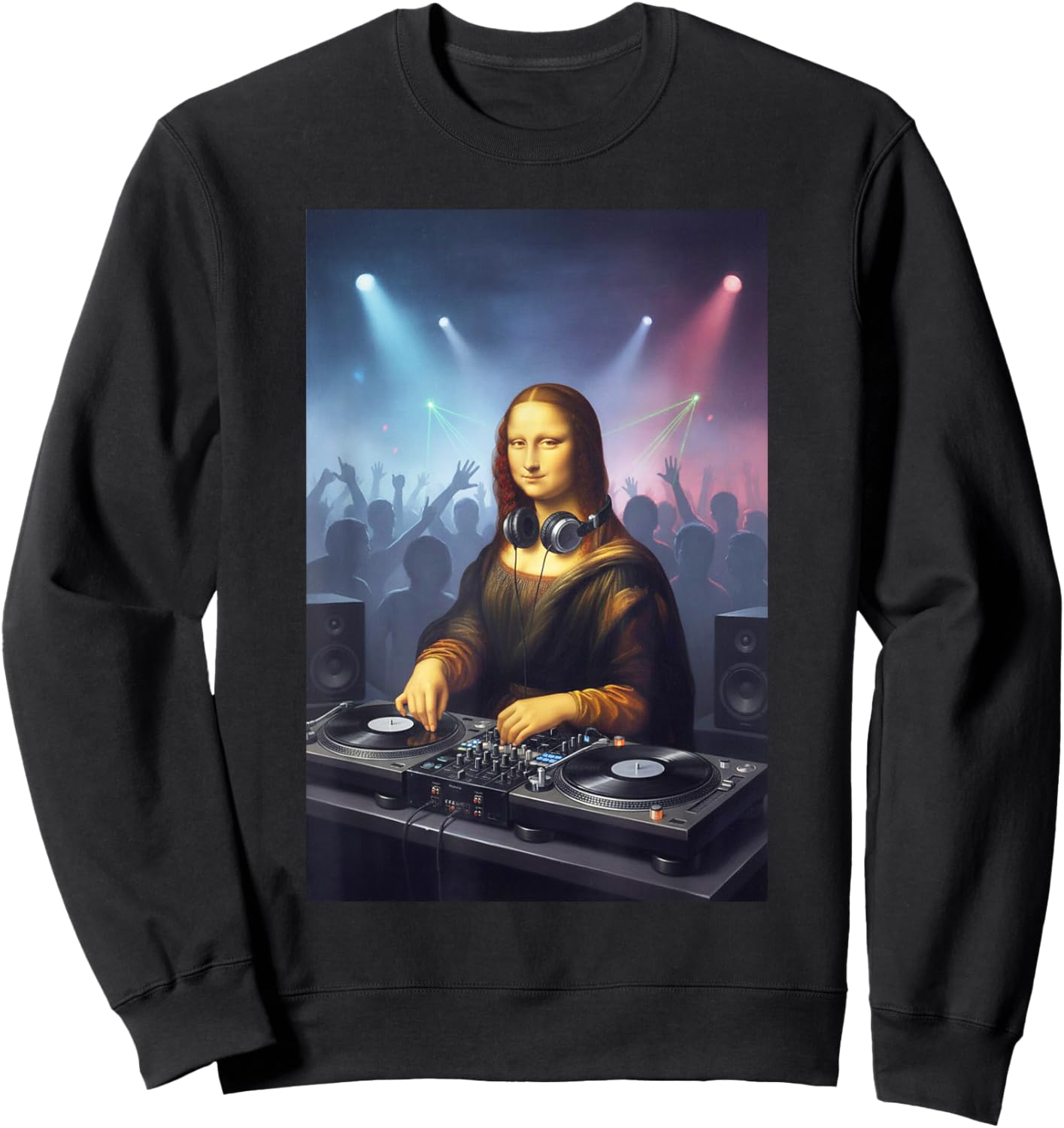 Funny Parody Mona Lisa DJ Party Crowd Art Design Sweatshirt - Sweatshirt | Black