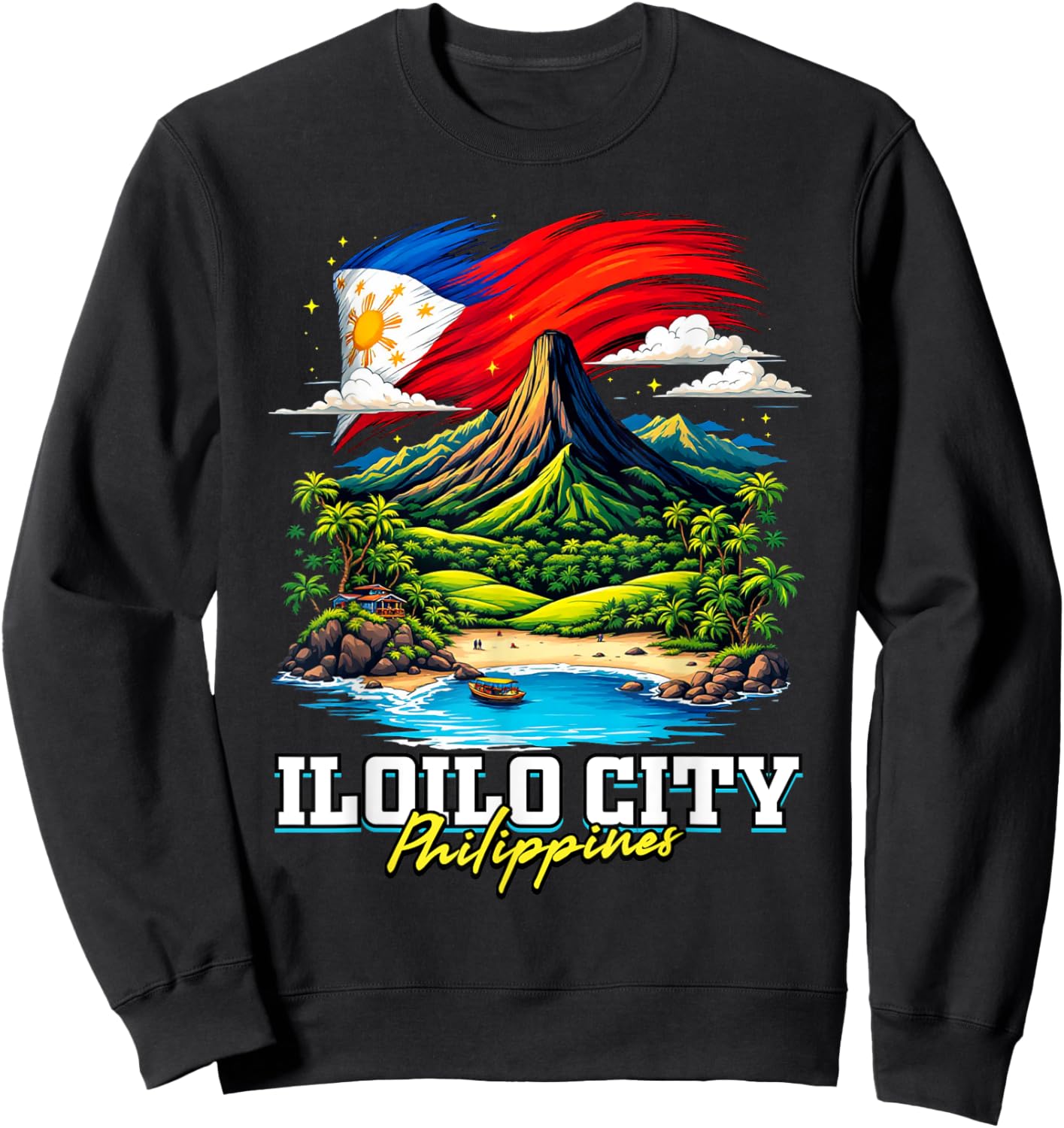 Iloilo City Philippines Souvenir Filipino Flag Sweatshirt - Sweatshirt | Black