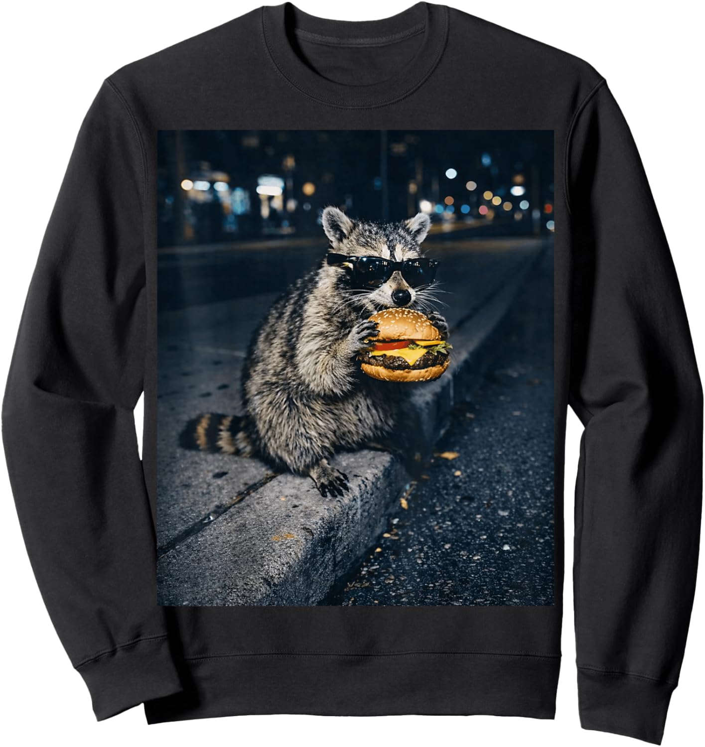 Raccoon Eating Burger Meme Trash Panda Fast Food Funny Kids Sweatshirt - Sweatshirt | Black
