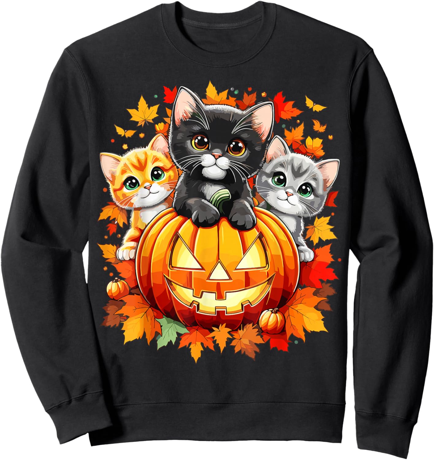 Halloween Cats Pumpkin Autumn Cat Sweatshirt - Sweatshirt | Black