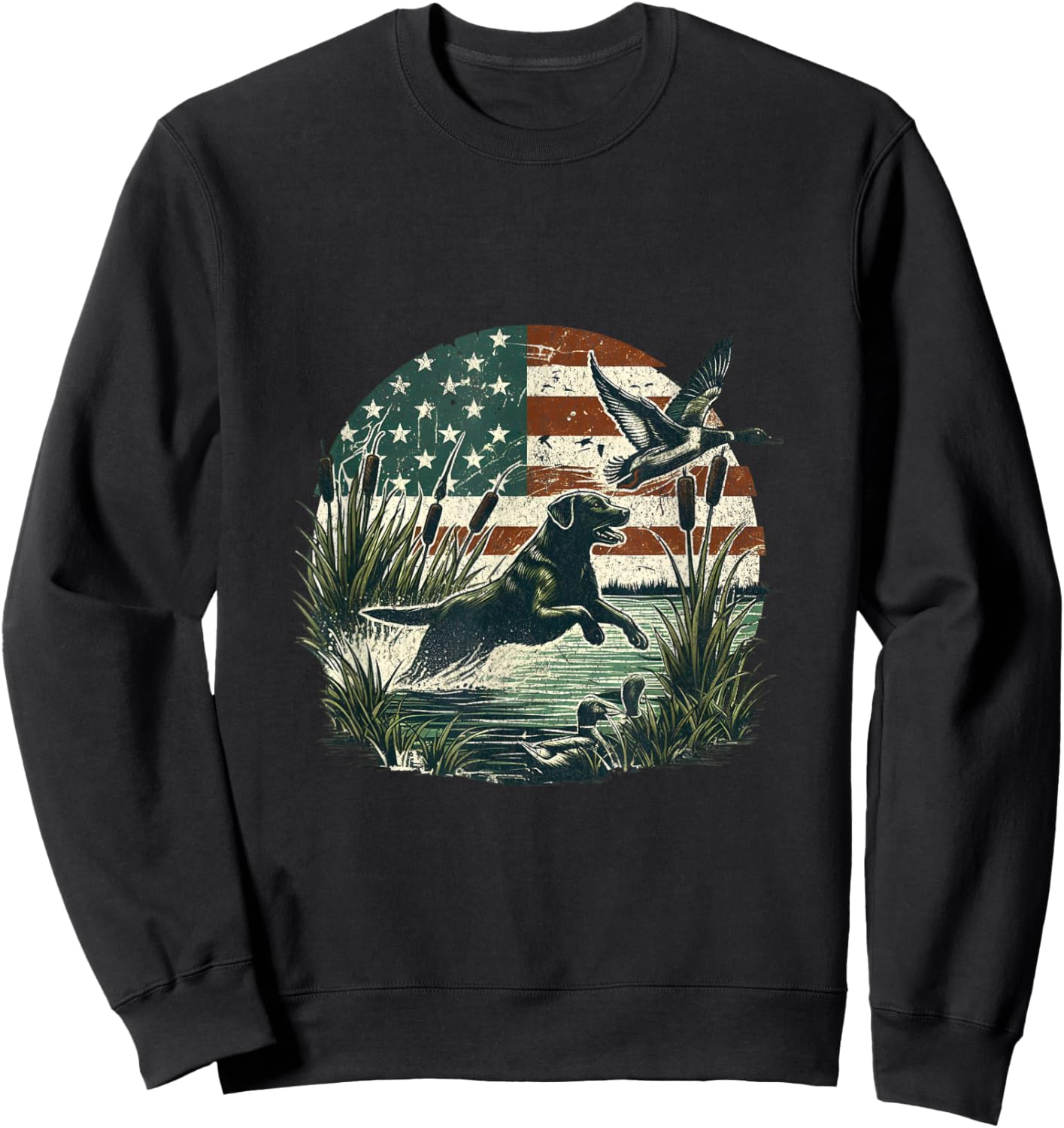Black Labrador USA Flag Lab Owner Duck Hunter Sweatshirt - Sweatshirt | Black