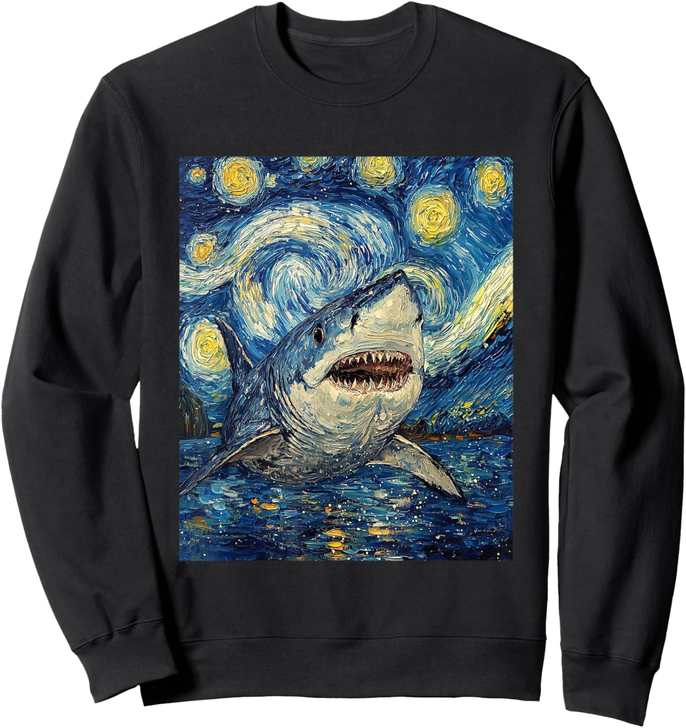 Funny Shark - Van Gogh Style - Starry Night Sweatshirt - Sweatshirt | Black
