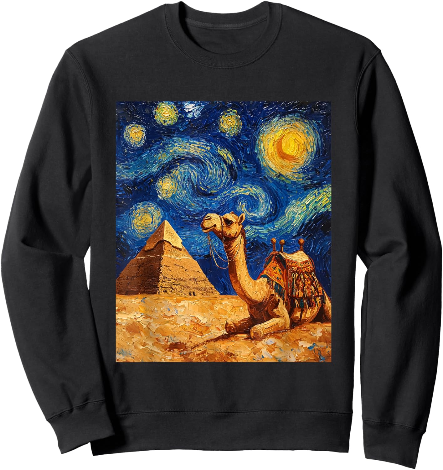 Camel Pyramid Egyptian Egypt - Van Gogh Style - Starry Night Sweatshirt - Sweatshirt | Black