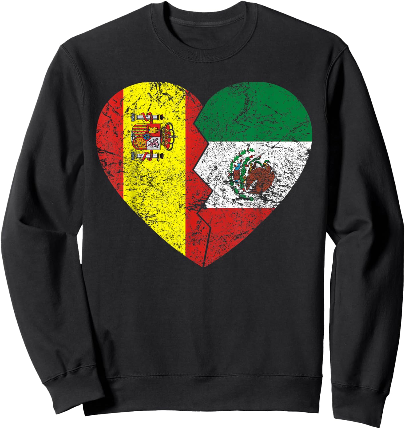 Mexican Spanish Flags Heart | Spain Mexico Roots Vintage Sweatshirt - Sweatshirt | Black