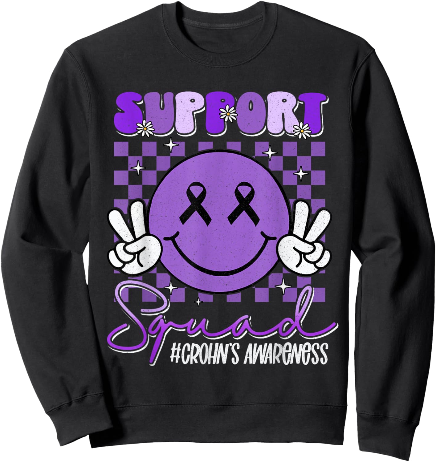 Crohns Disease Smile Face Support Purple Crohn's Awareness Sweatshirt - Sweatshirt | Black