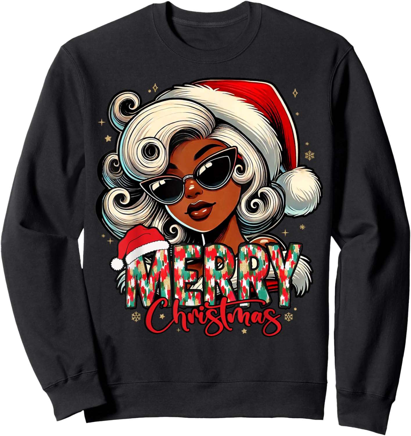 Black African Girl Melanin Christmas Santa Xmas Sweatshirt - Sweatshirt | Black