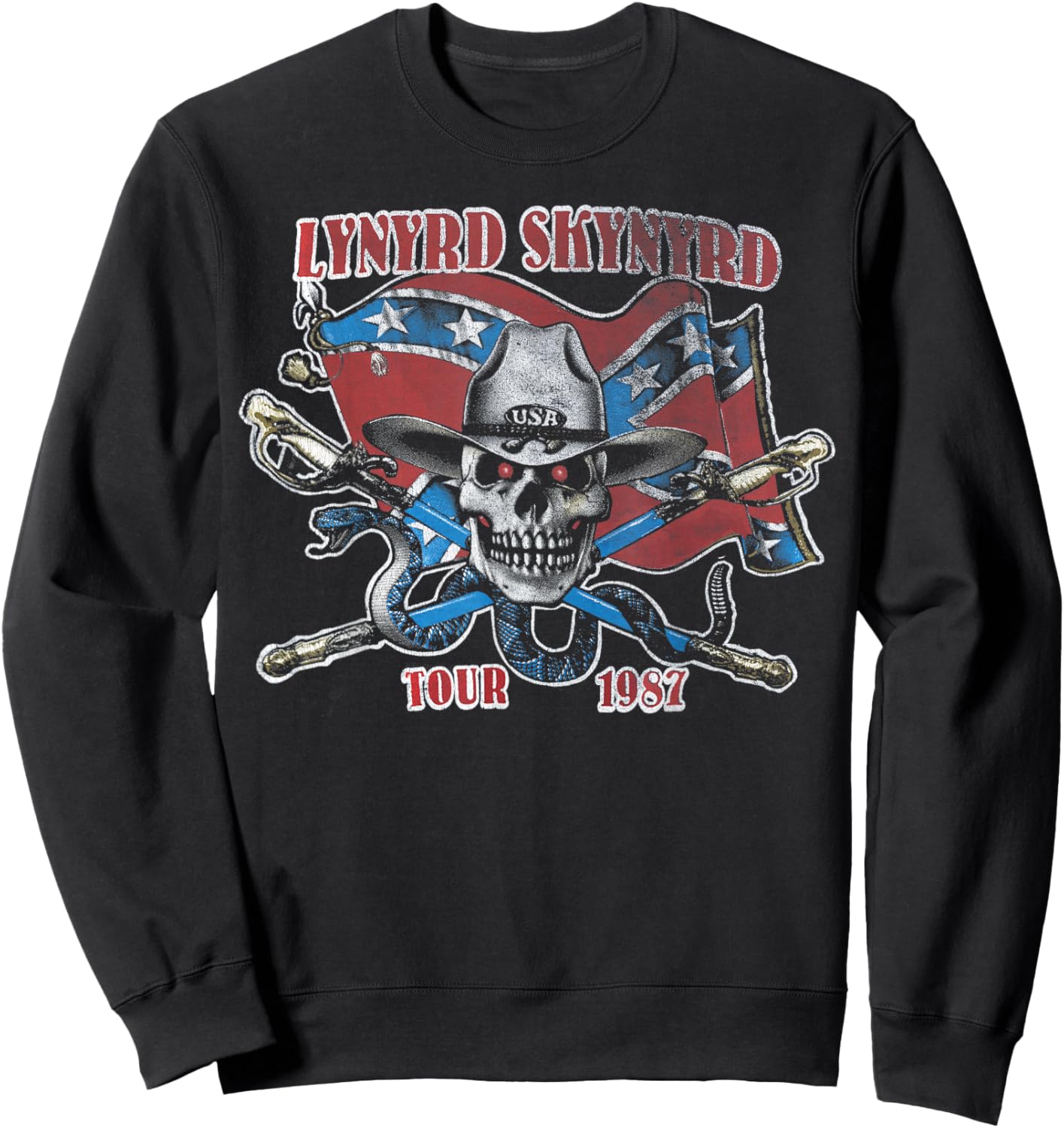 Lynyrd Skynyrd Tour 1987 Vintage USA Flag Southern Rock Band Sweatshirt - Sweatshirt | Black