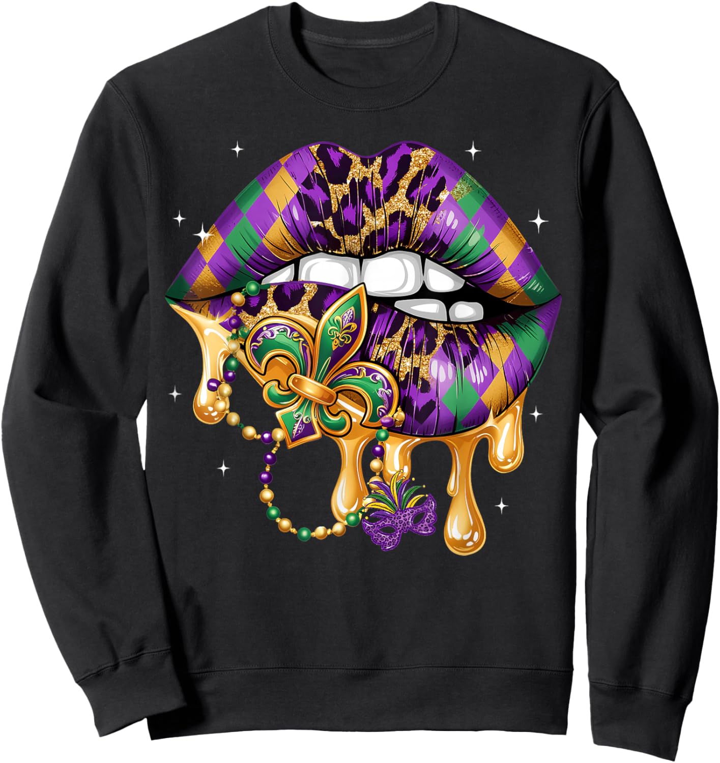 Mardi Gras Lip Women Girl Fleur De Lis Costume Funny Sweatshirt - Sweatshirt | Black