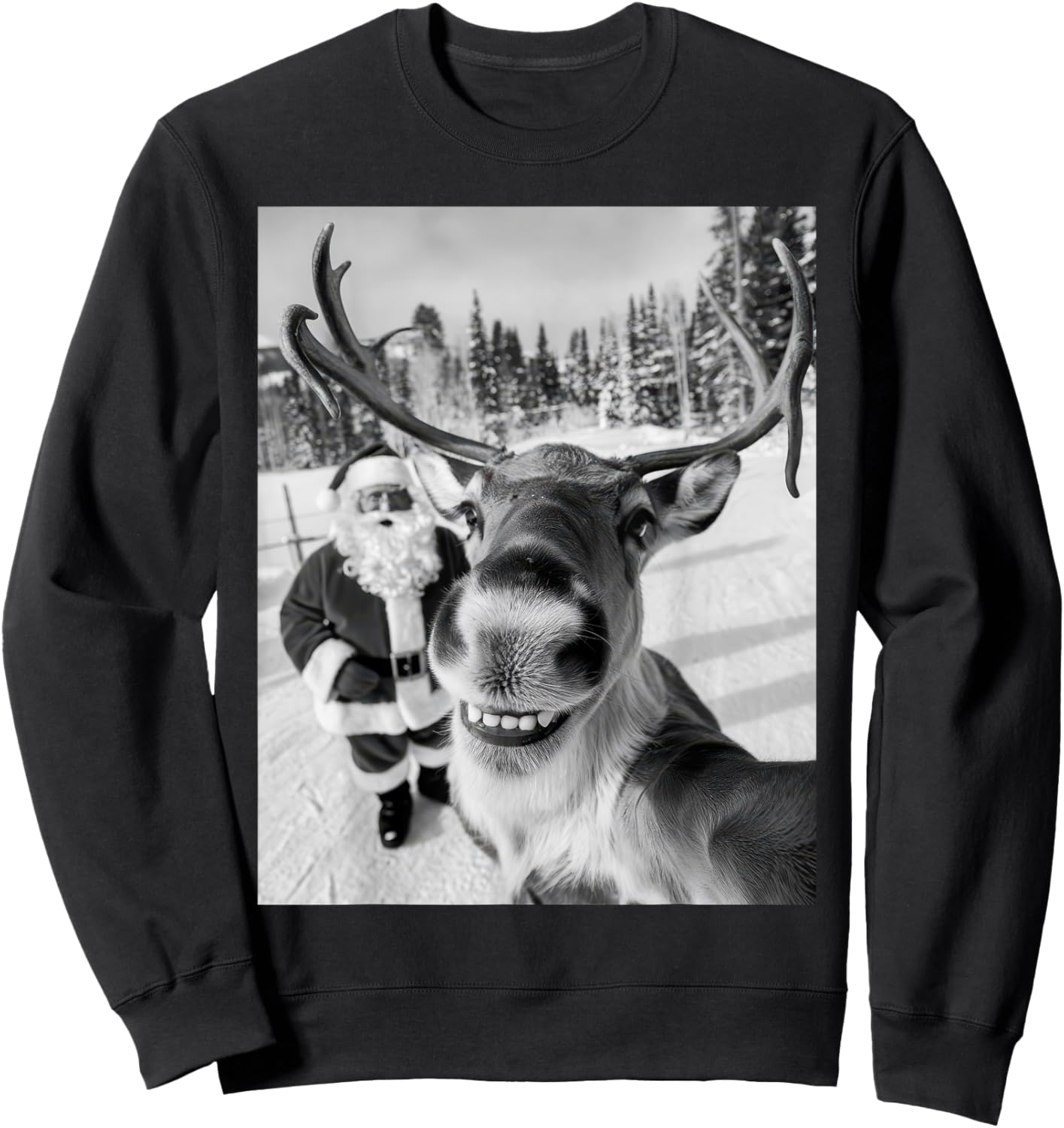 Reindeer Selfie Christmas Party Selfie Funny Reindeer Xmas Sweatshirt - Sweatshirt | Black
