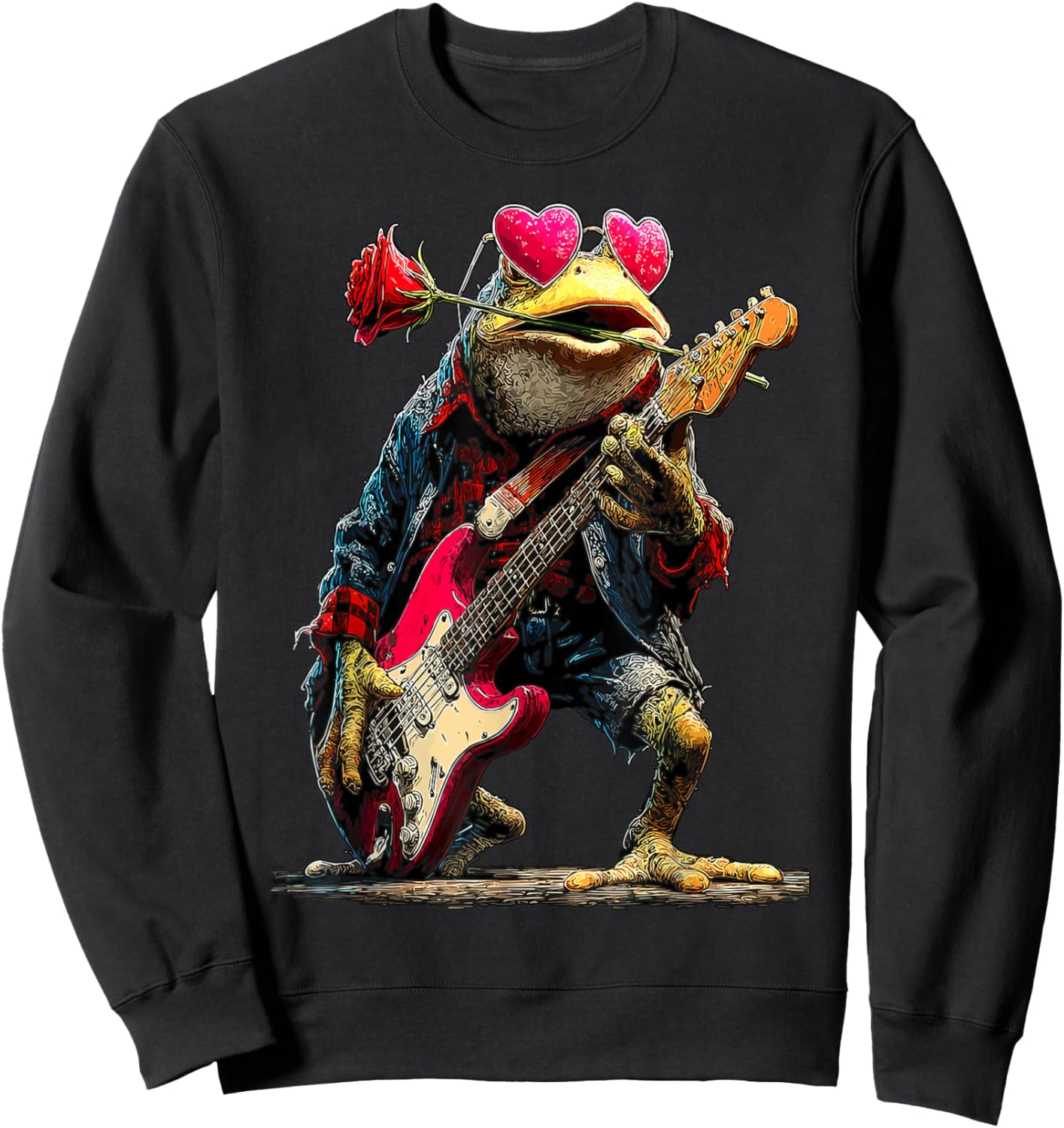 Joyful Frog Playing Guitar Guitarist Animal Valentine's Day Sweatshirt - Sweatshirt | Black