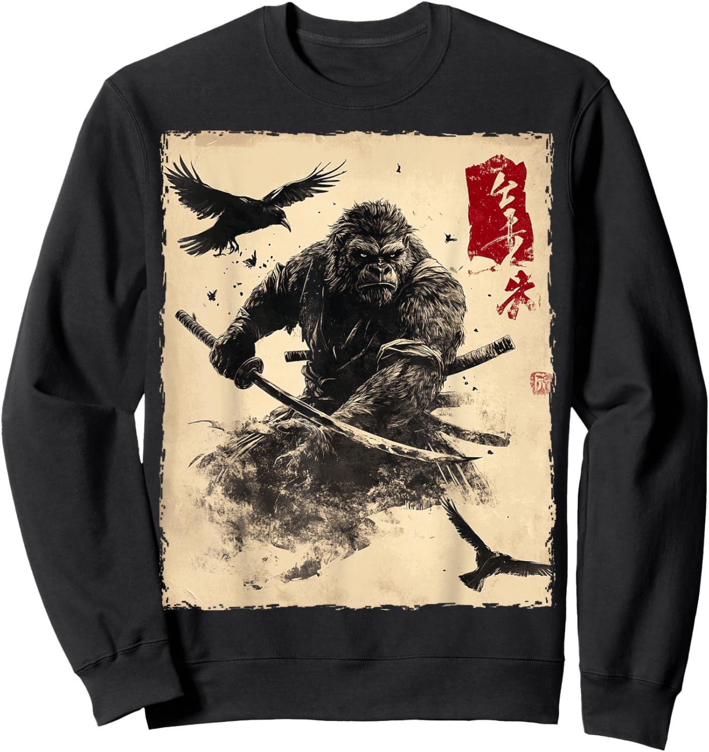 Bigfoot Sasquatch Samurai Graphic Japanese Warrior Anime Sweatshirt - Sweatshirt | Black