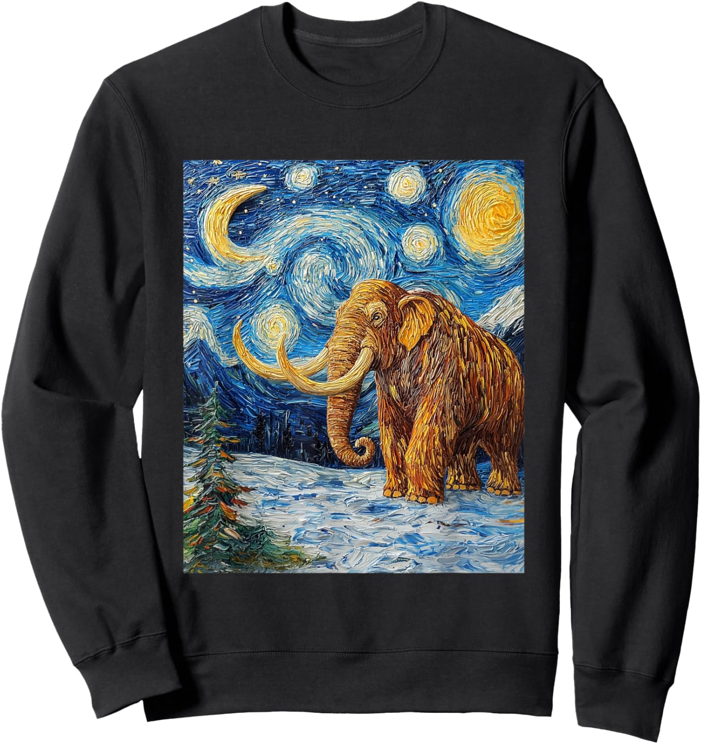 Woolly Mammoth Ice Age - Van Gogh Style - Starry Night Sweatshirt - Sweatshirt | Black