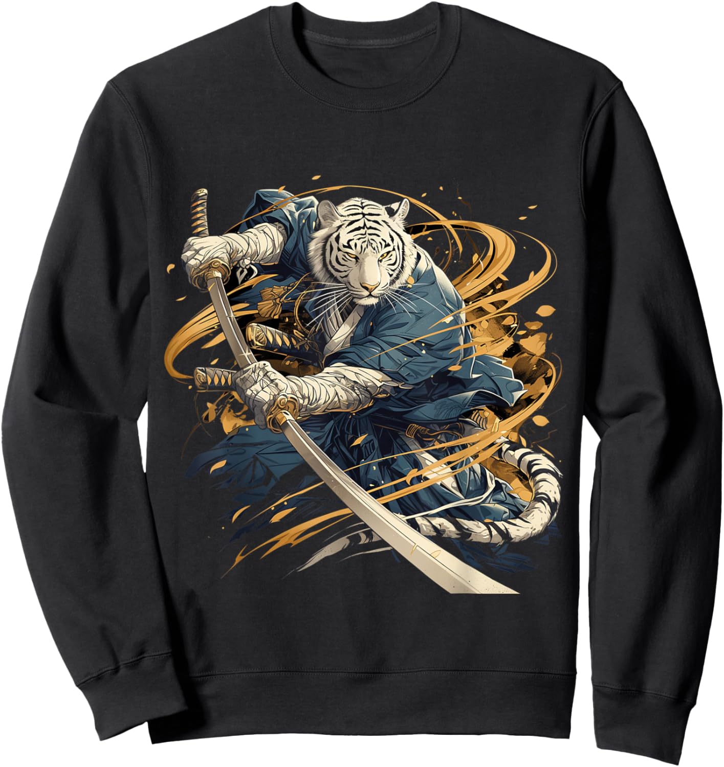 Japanese Art Tiger Ninja Ukiyo-e Anime Style Samurai Tiger Sweatshirt - Sweatshirt | Black
