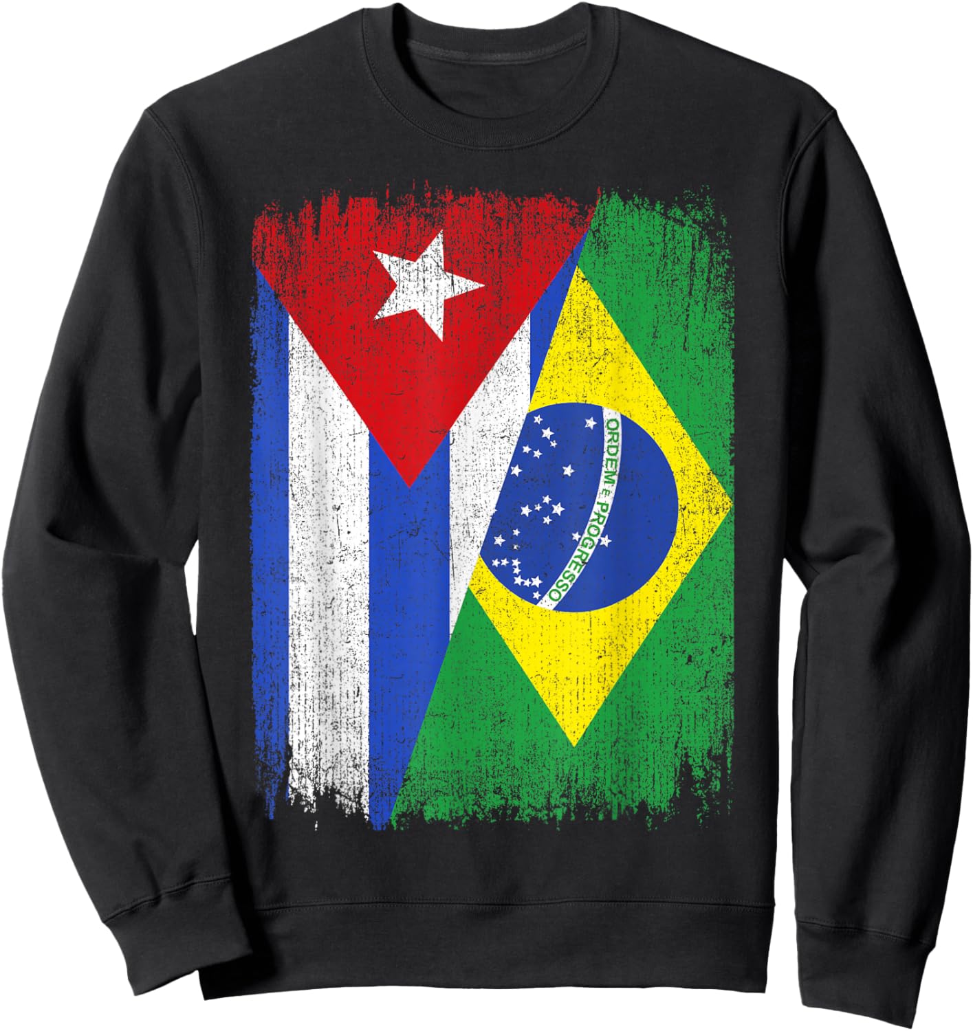Half Cuba Brazil Flag Cuban Brazilian Pride Roots Sweatshirt - Sweatshirt | Black