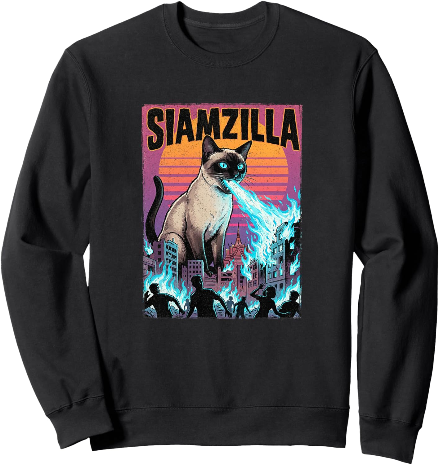Siamzilla Chat Siamois Thaïlande – Coucher de Soleil Mignon Catzilla Haut de Gamme Sweatshirt - Sweatshirt | Black