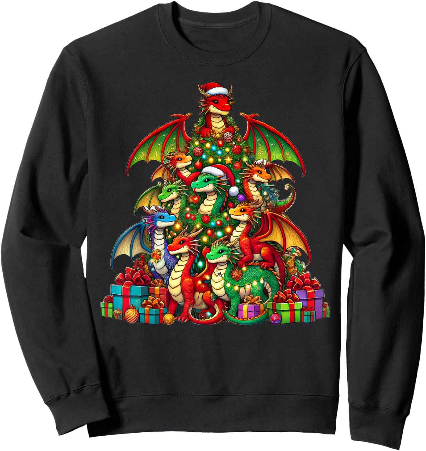 Dragon Christmas Tree Funny Dragon Xmas Sweatshirt - Sweatshirt | Black