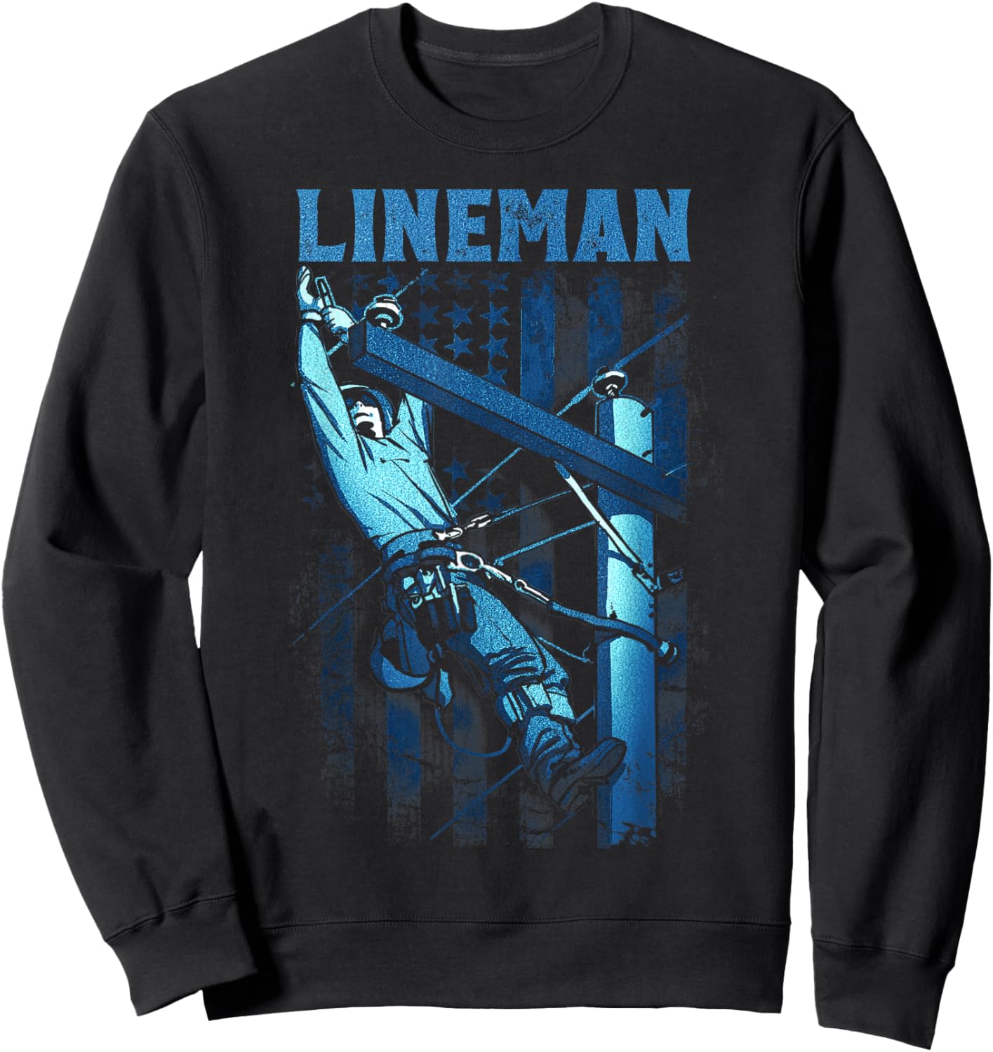 Lineman American Flag Electric Cable Lineman Sweatshirt - Sweatshirt | Black
